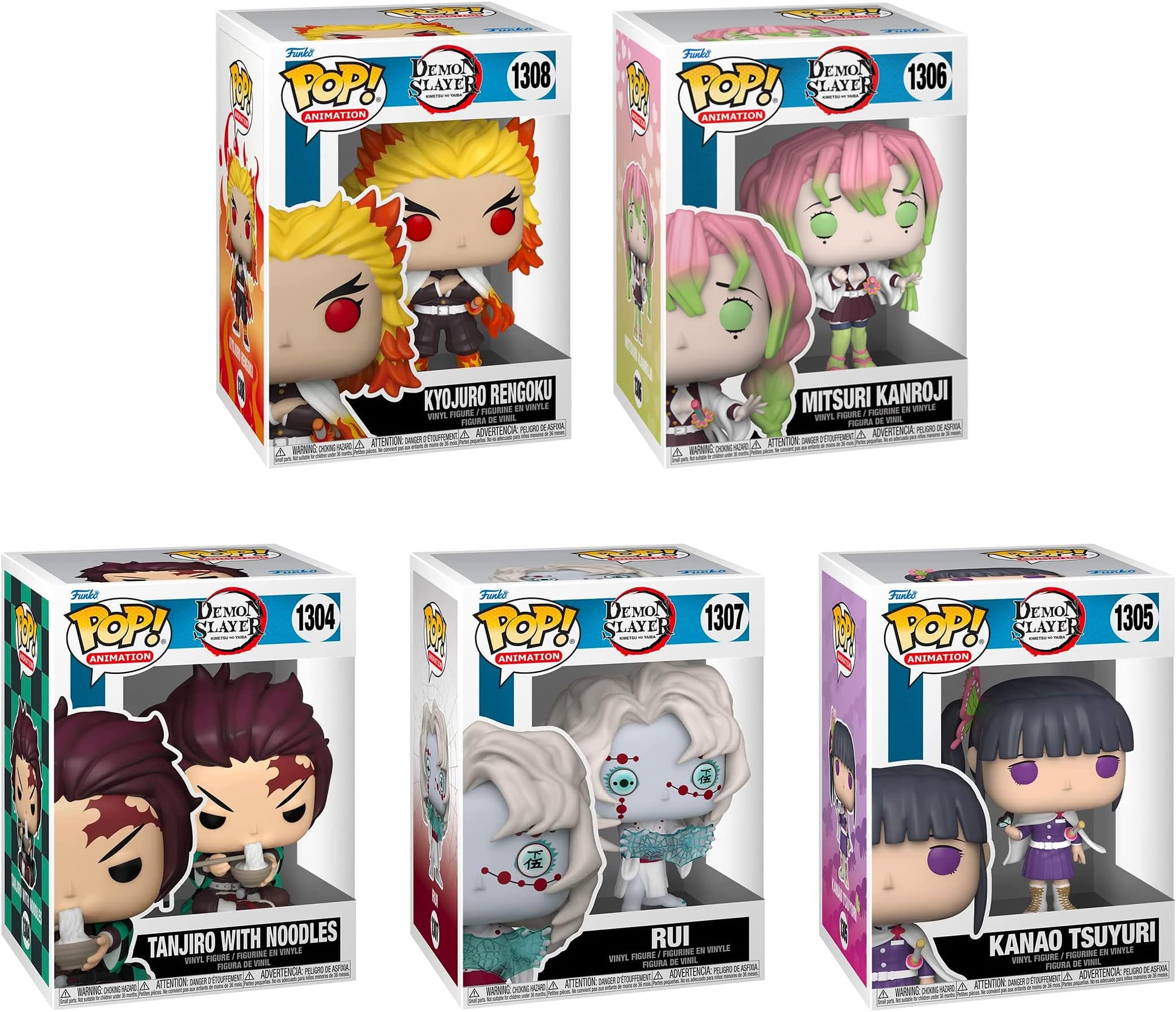 Funko Demon Slayer Pop Bundle - Kamado Tanjiro, Kyojuro Rengoku, Rui, Mitsuri Kanroji, Kanao Tsuyuri