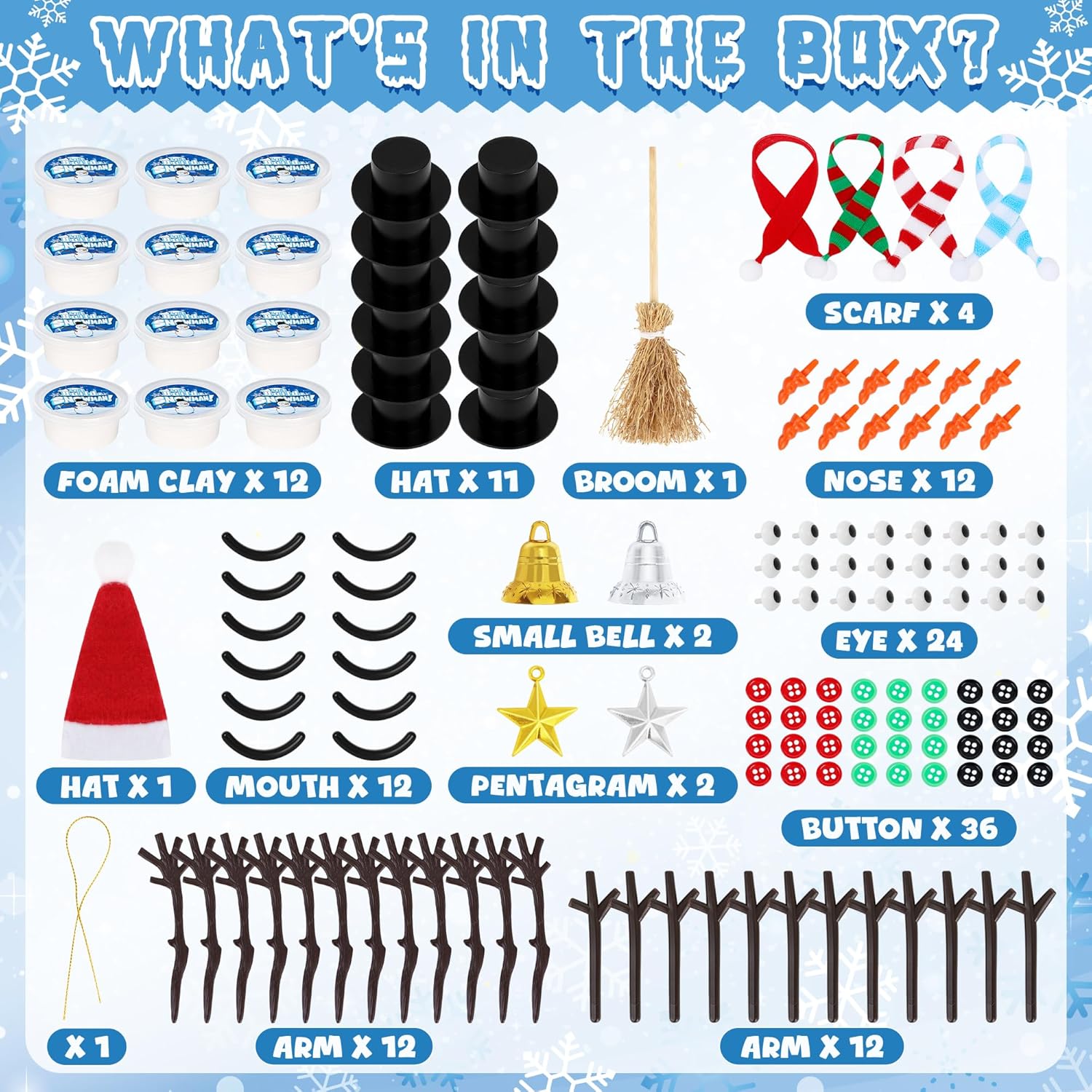 12 Pack Christmas Crafts for Kids, Build a Modeling Clay Snowman Kit, DIY Indoor Christmas Party Favors, Air Dry Clay Art Activity Present for Stocking Stuffers Party Favor Winter Holiday