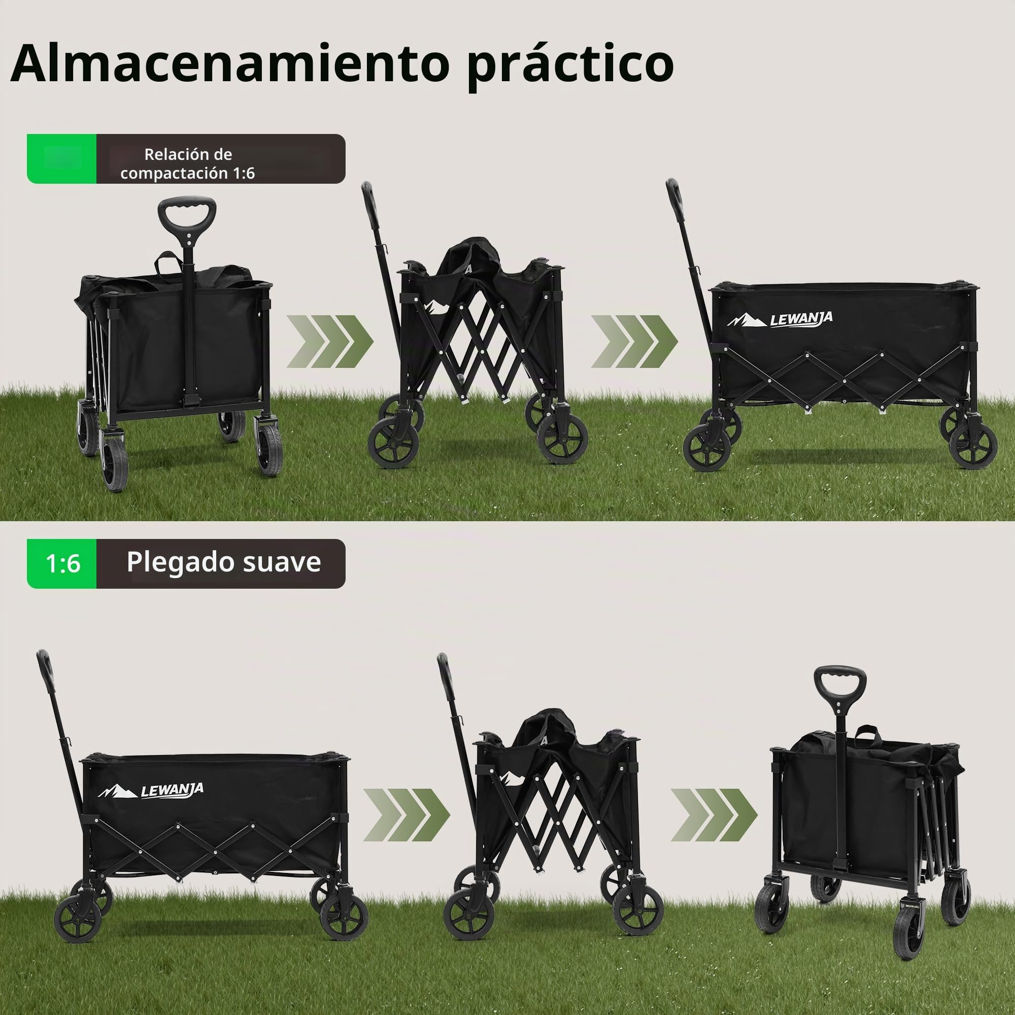 LEWANJA 100L Carro Playa Plegable, Robusto Carrito de Jardín con Mango Ajustable, Carga 100kg, para Festivales, Camping y Compras