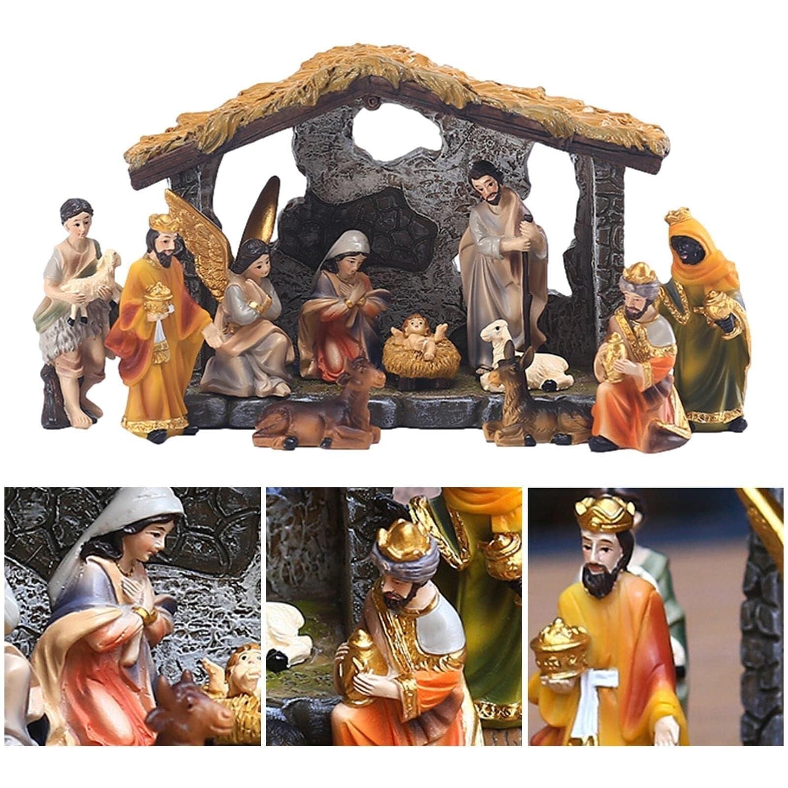 Weihnachtskrippen-Set Szenenornamente Weihnachtskrippen-Krippenset Weihnachtskrippen-Set Krippenszene Heilige Familie Kunsthandwerk Statue Dekoration Zuhause Wohnzimmer Kirche