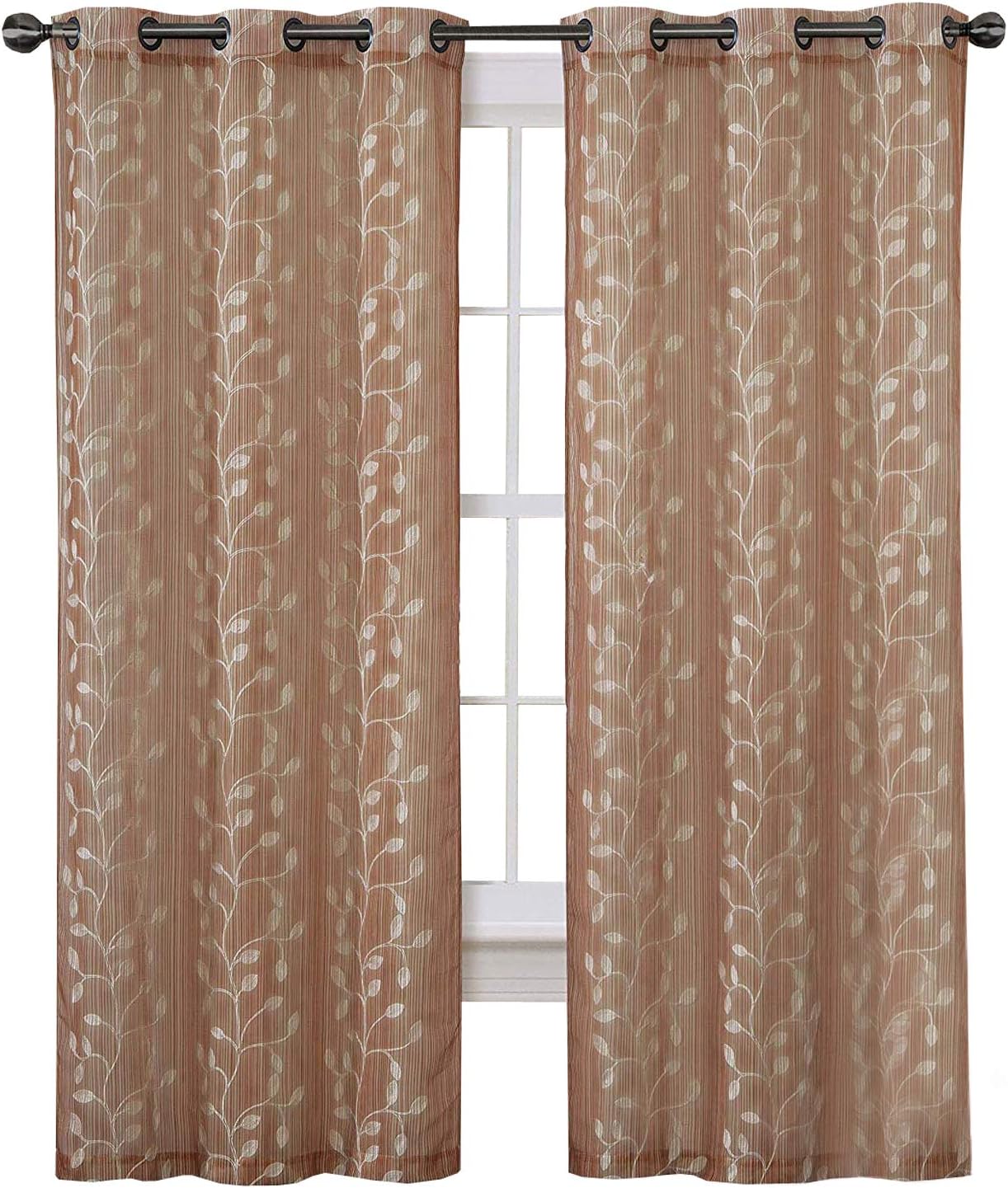 sheetsnthings Embroidered Thalia 76-Inch Wide x 84-Inch Long, Set of 2 Grommet Top Sheer Window Curtains, Rust