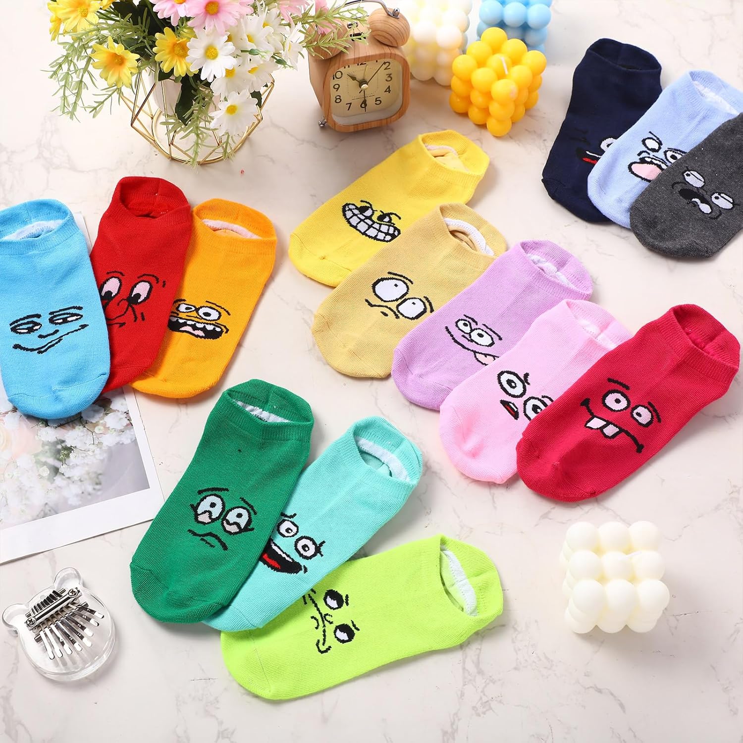 Cuffbow 20 Pack Crazy Funny Emotion Socks for Women Crew Soft Cotton Socks, 20 Different Fun Designs