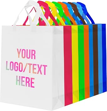 RACETOP Custom Tote Bags 100 Pcs, 12 * 4 * 15in Reusable Non-woven Bags with Handle, Personalized Logo Text, Bulk Grocery Bag, Ideal for Shopping