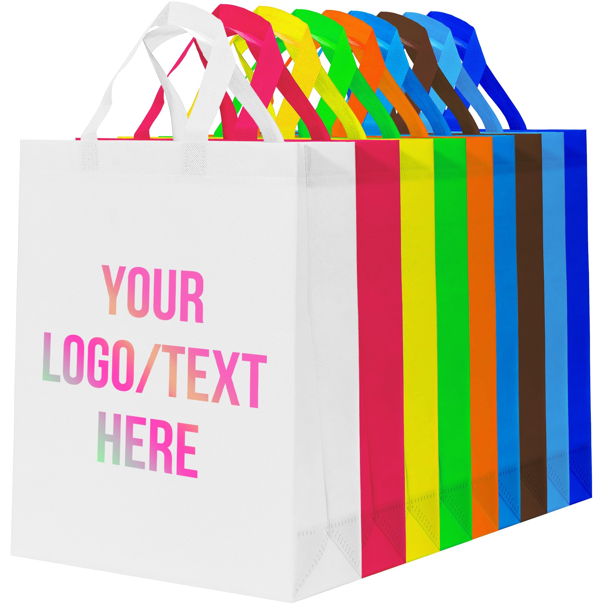 RACETOP Custom Tote Bags 100 Pcs, 12 * 4 * 15in Reusable Non-woven Bags with Handle, Personalized Logo Text, Bulk Grocery Bag, Ideal for Shopping