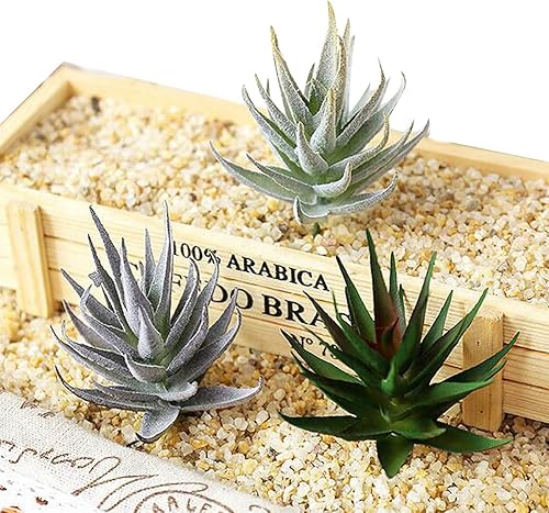 Miniatura 7 de Cayway 20 plantas suculentas artificiales surtidas multicolor, suculentas falsas de cactus aloe, surtido de suculentas en flocado en diferentes