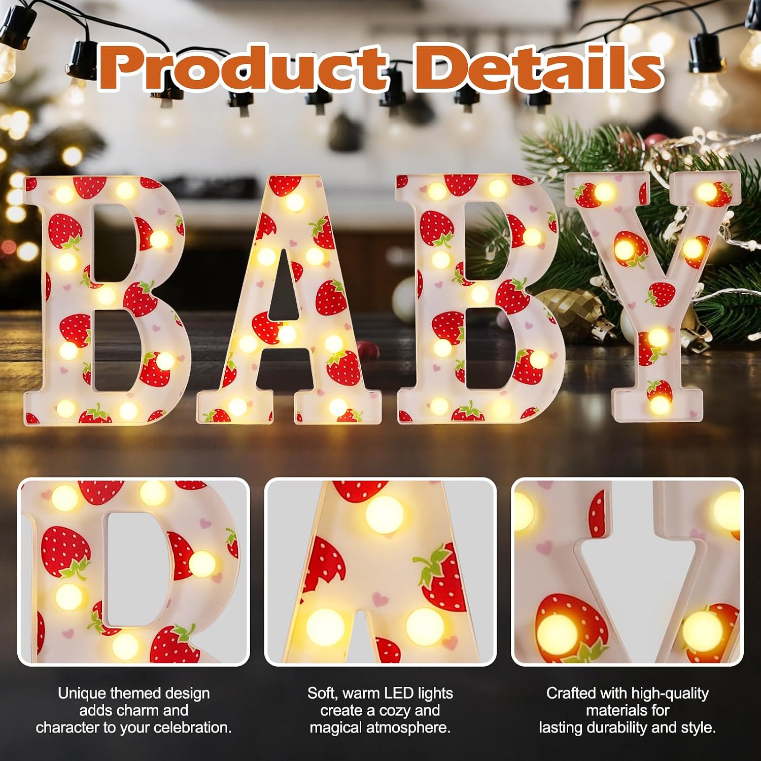 Strawberry Baby Shower Decorations for Girl,A Berry Sweet Baby Is On The Way Decor,Its A Girl Strawberry Themed Paryt Decorations,Light Up Sign for Centerpieces Table Gender Reveal Decoration
