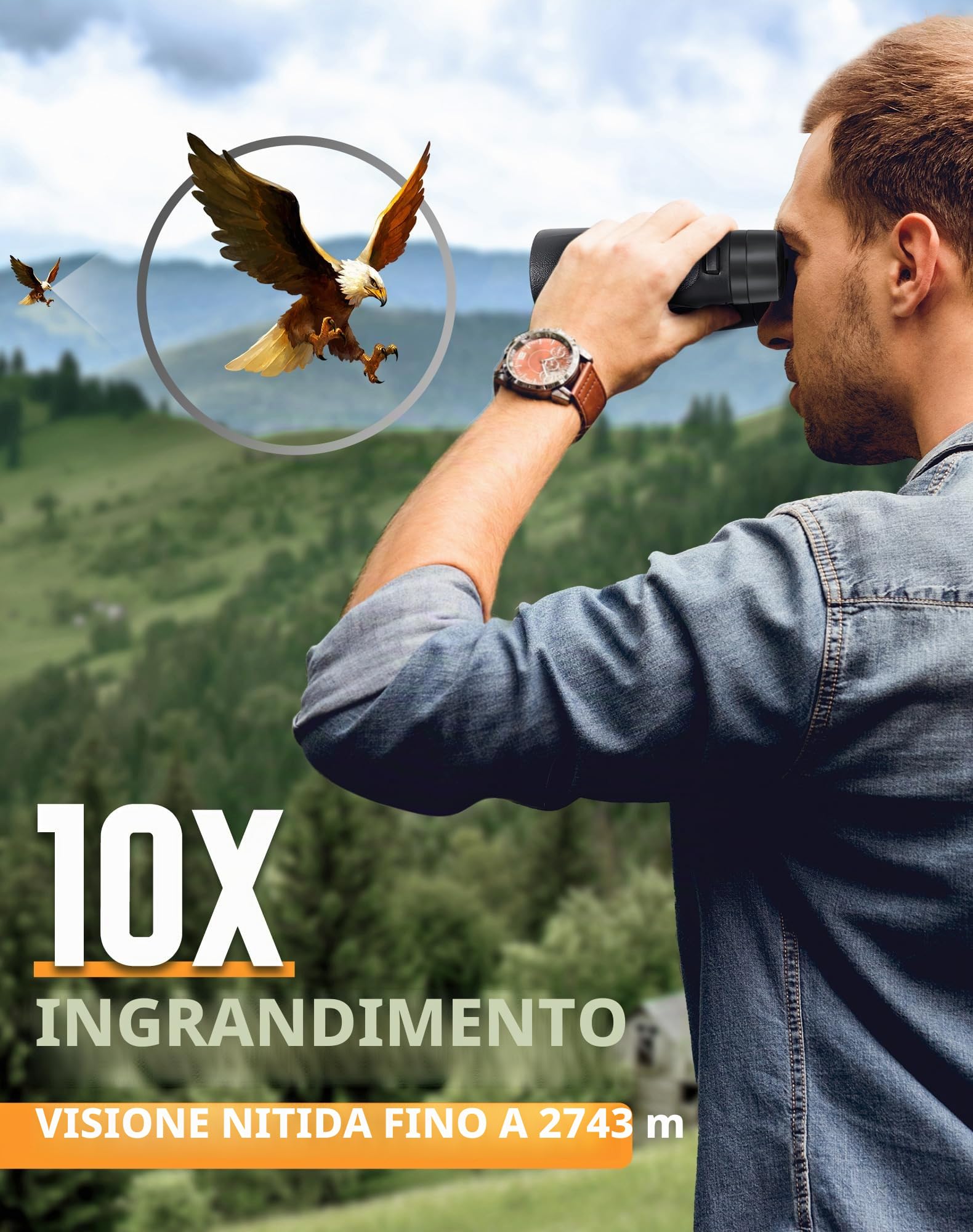 BEBANG Binocolo Professionale Potente 10x42: Prismi BAK4, Ottiche FMC | Riempito di azoto contro condensa e polvere, corpo gommato antiscivolo e antiurto, ampio campo visivo per birdwatching
