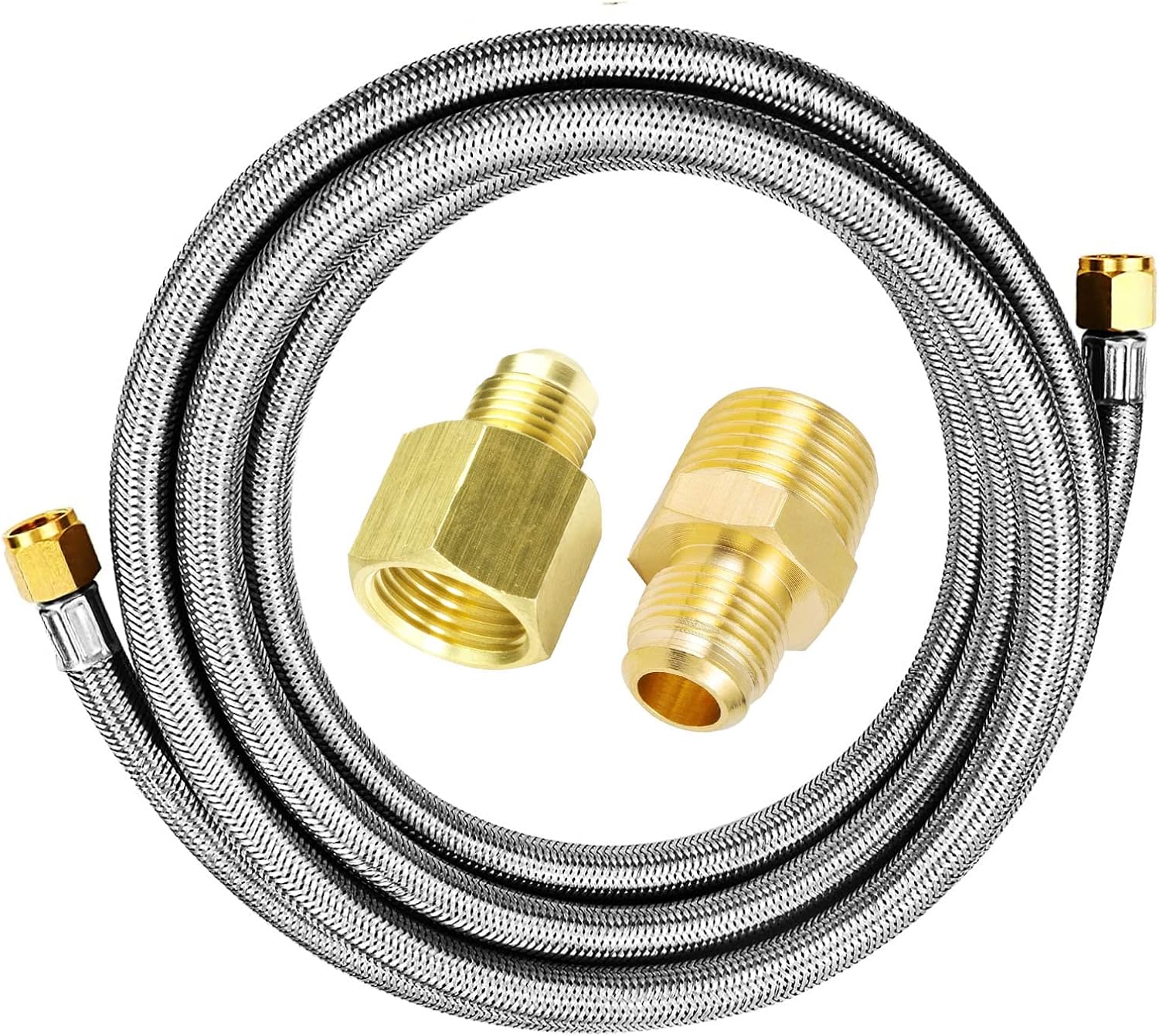 MENSI 16 Feet Stainless Steel Braided BBQ Grill Extension Propane Hose 3/8" Female Flare Threads