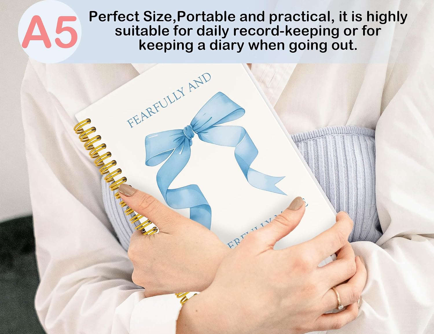 Bible Journal for Teen Girls, Blue Bow Prayer Journal for Kids, Christian Notebook Gifts for Women, Bible Study Supplies for School, 5.5x8.3 Inch image 4