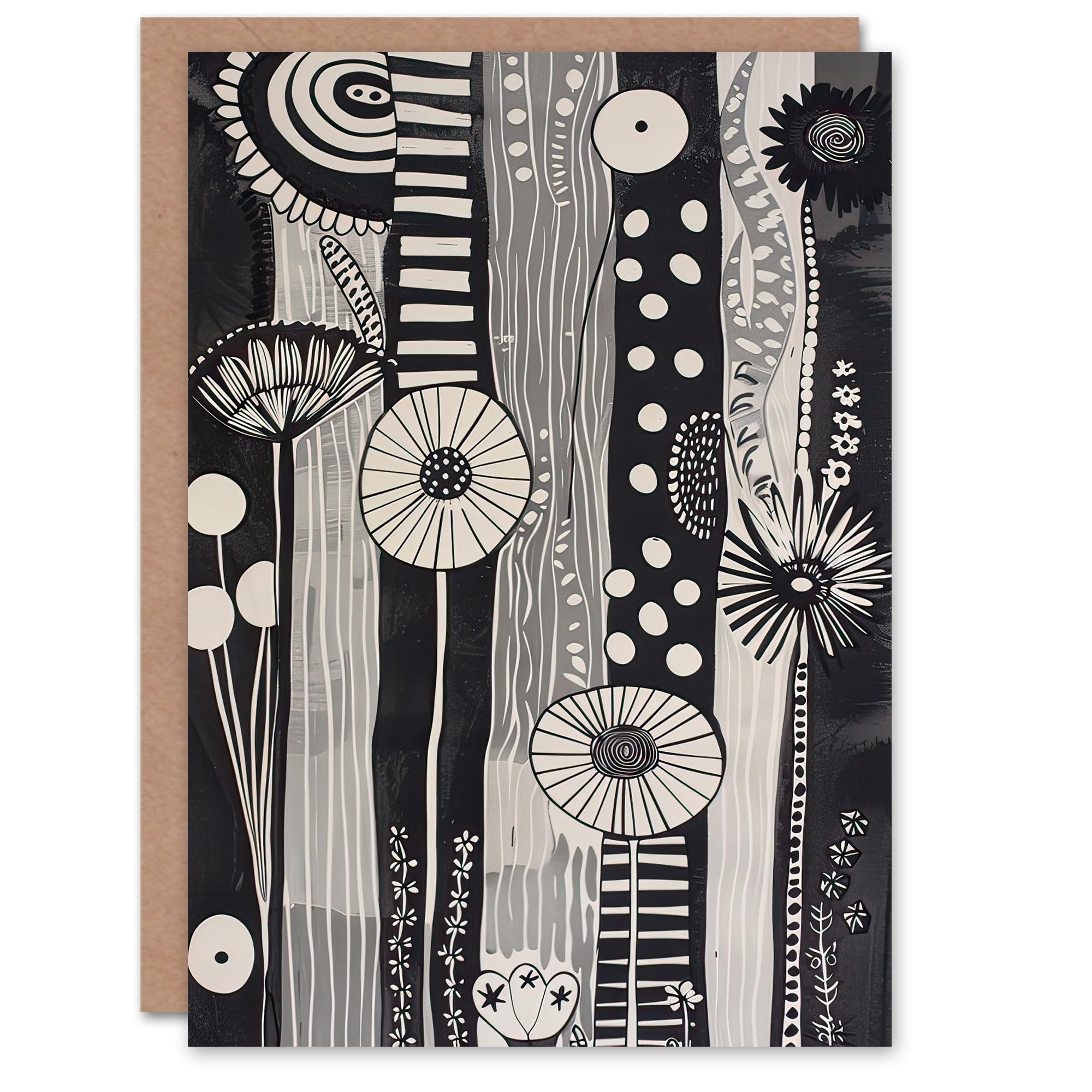 Artery8 - Greeting Card - Abstract Stripes Wildflowers Artwork - Grey