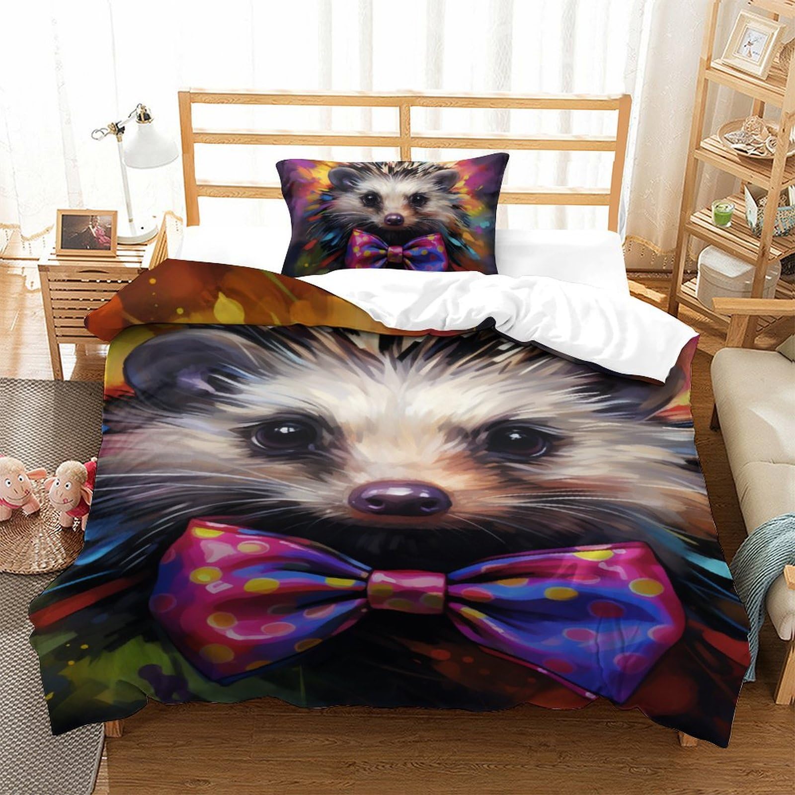 Housse de couette 135x200cm pour enfant avec motif herisson 3D en microfibre