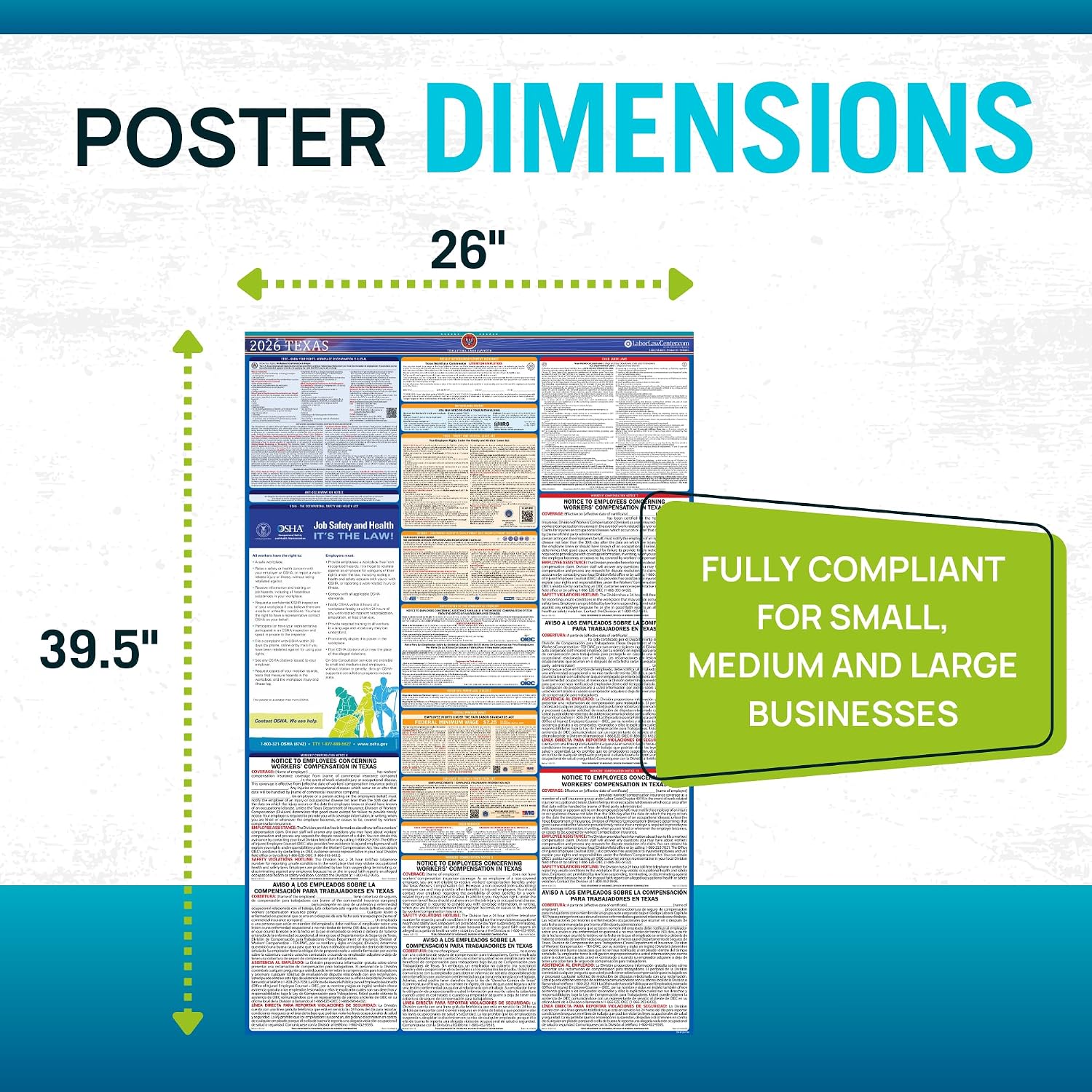 Labor Law Poster Texas 2026, Paper Unlaminated, State, Federal Notices