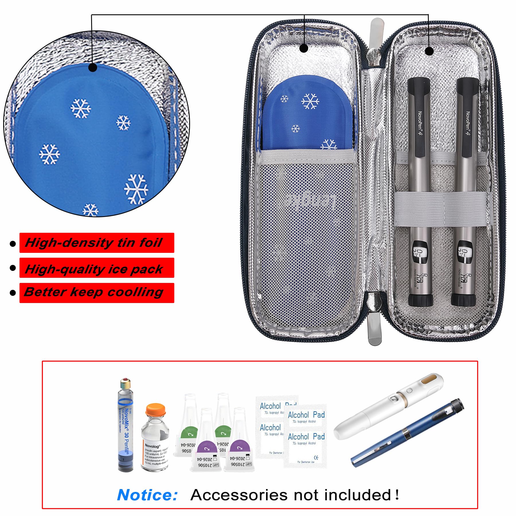 JAKAGO EVA Compact Insulin Cooler Travel Hard Case,Lightweight and Durable Diabetic Small Storage Travel Packs for Insulin Pens & Needles with 2 Ice Pack (Ocean Wave) - Image 4