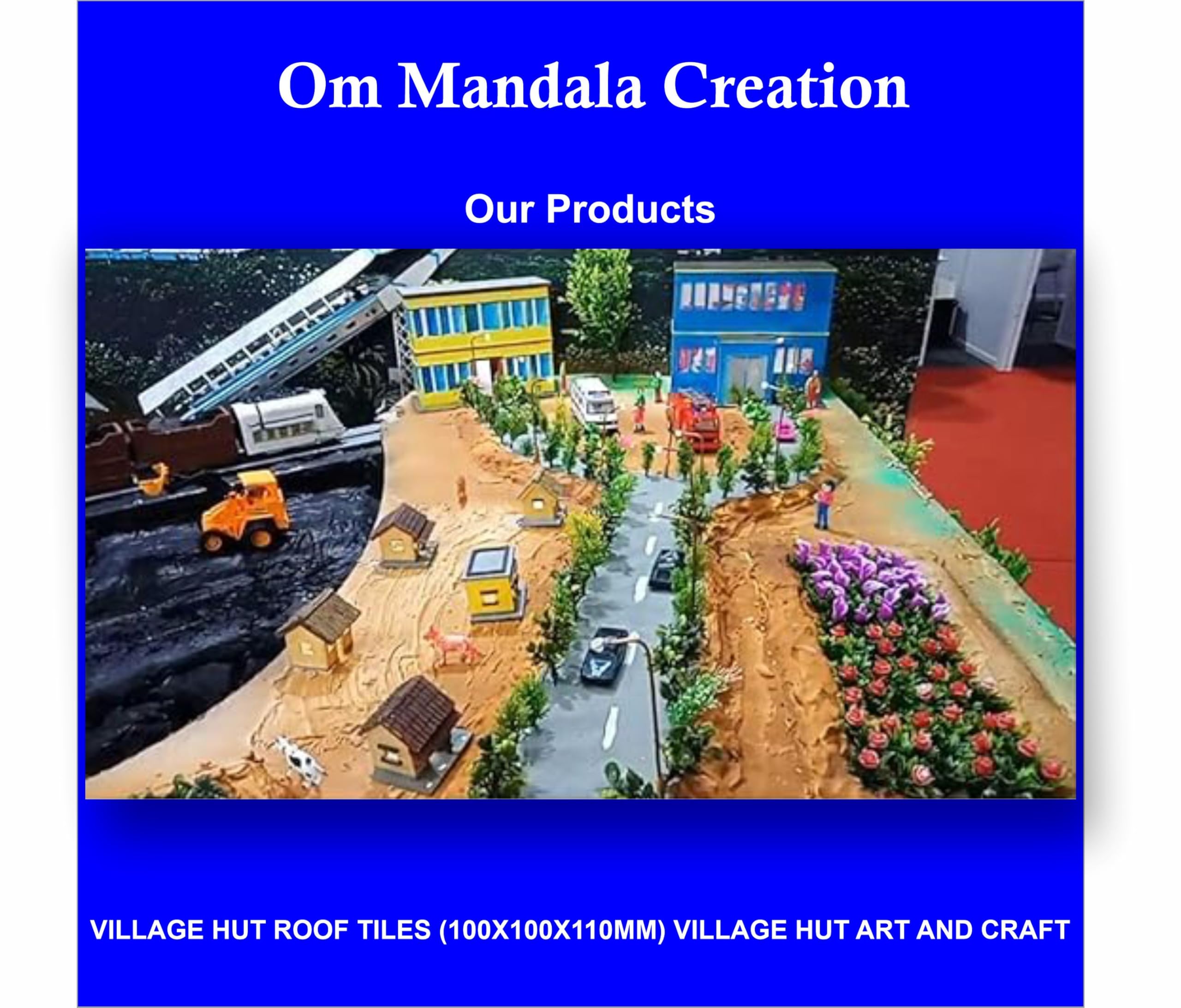OM Mandala Creation Miniature Village Hut Model, Handcrafted Diorama with Tiles Roof, School Collage Project Art and Craft, Small Size 10 cm X 10 cm X 11cm - Image 8 thumbnail
