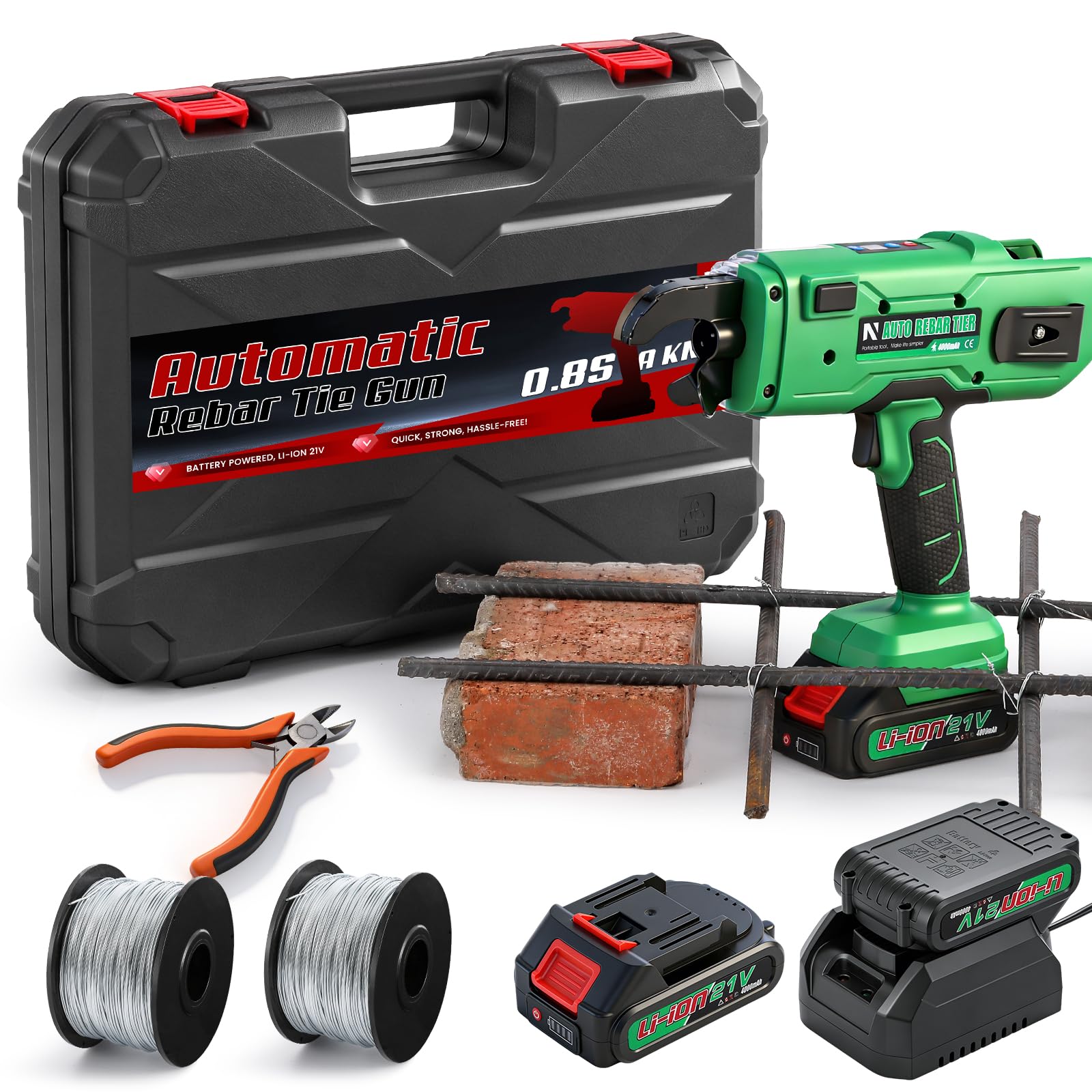 Photo 1 of NEWTRY Cordless Rebar Tying Gun with 2x2000mAh Batteries, Automatic Rebar Tier Tool for 0.3" to 1.33" (7-34mm) Steel Rebar, Portable Electric Rebar Tie Tool