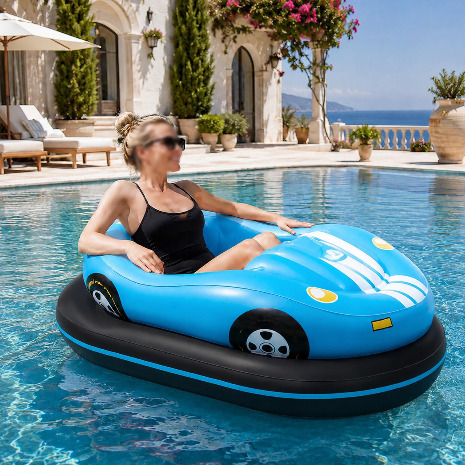 Motorised Inflatable Boat, 46W Drive, 360° Steering, D-Shaped Cockpit Blue