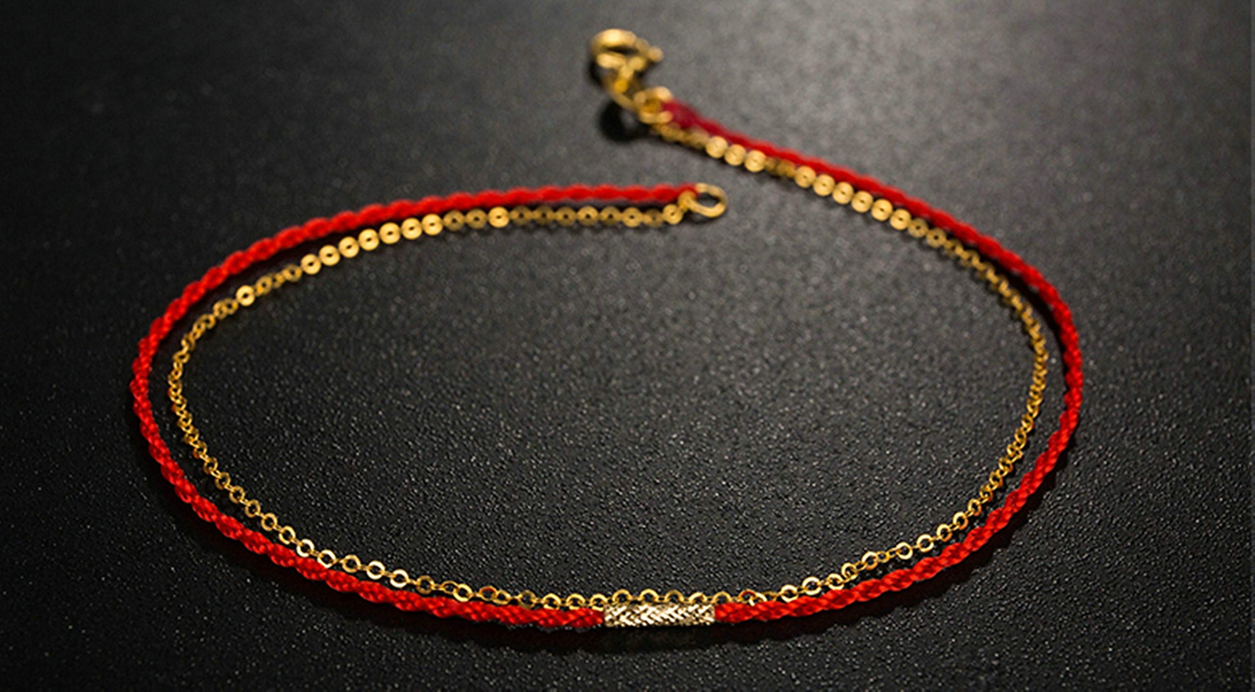 KnSam Bracciale da donna in oro giallo 18 carati (750) corda rossa per donna e donna, 18 karat, Oro 18 k