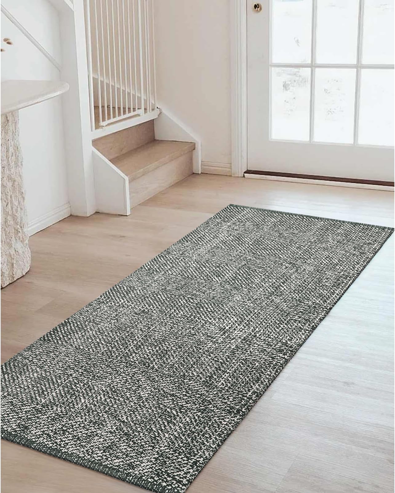 Royal Blaze Tapete De Baño Reversible De Algodón Gris Con Borde De Ganchillo De 2 X 5 Pies De Largo, Alfombra De Baño Grande Rec 24 X 60 Pulgadas