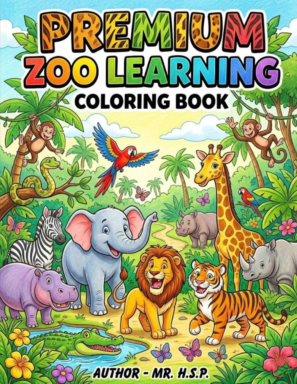 Premium Zoo Learning: Coloring Book
