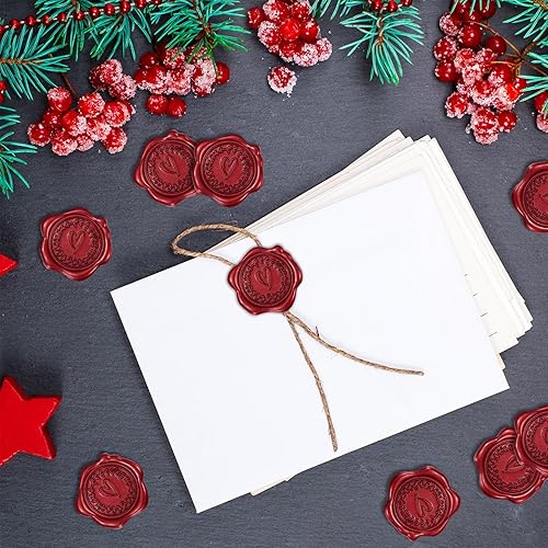 Miniatura 5 de Whaline 50 calcomanías de sello de cera en relieve, diseño de corazón rojo vino, calcomanías de sello de sobre, calcomanías autoadhesivas para