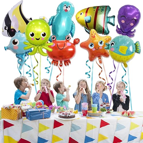 Miniatura 6 de 16 globos temáticos de animales del océano, decoraciones de fiesta, globos de mar, suministros de fiesta de delfín, cangrejo de mar, pulpo,