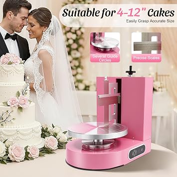 200W Automatic Cake Decorating Machine Cream Coating Spreading Smooth Machine for 4-12inch Cakes with LCD Touch Panel 320RPM Adjustable Turntable (Pink)