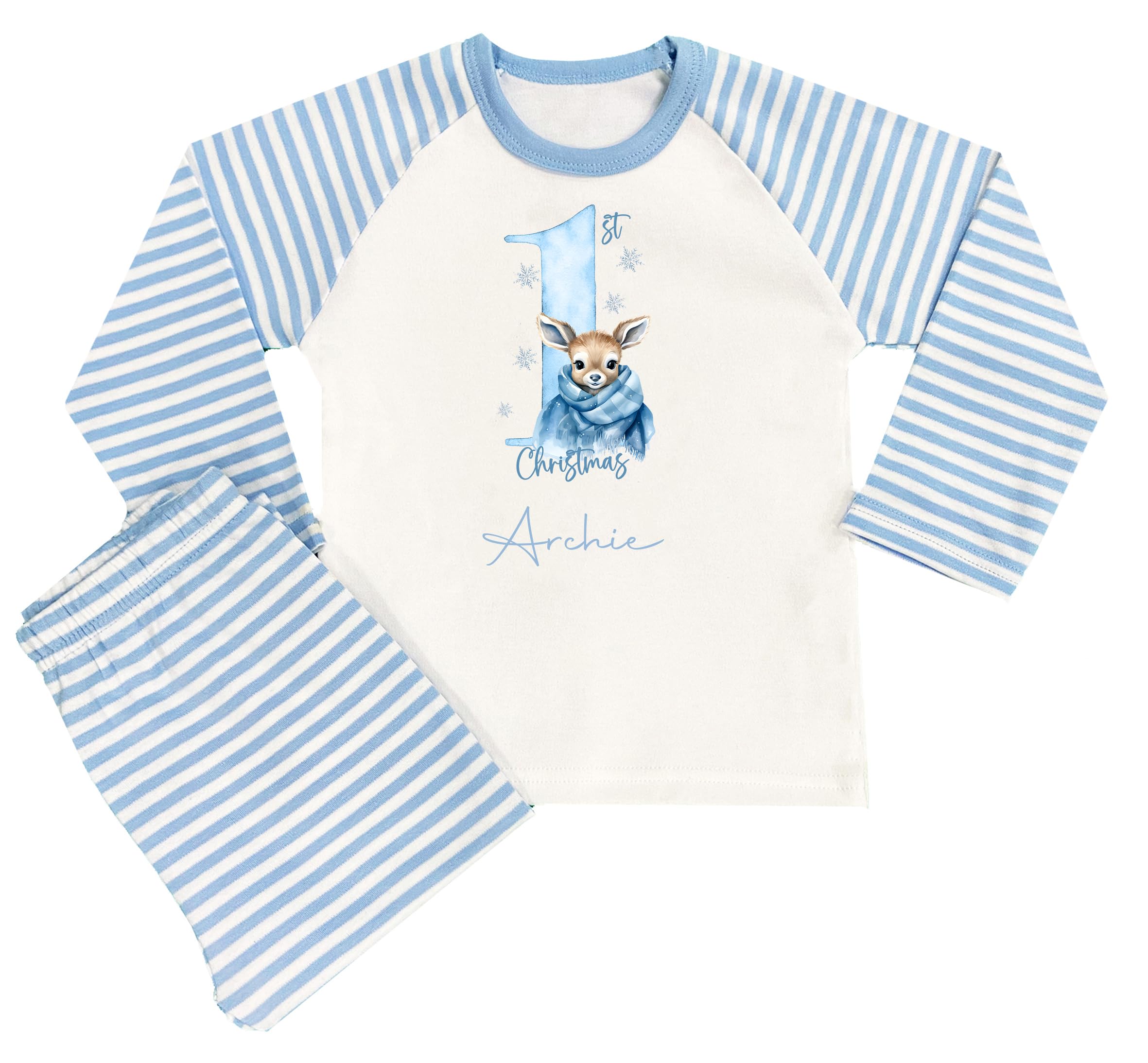 The Baby Box Uk Boys Blue 1St Xmas Personalised First Christmas Pyjamas 1St Baby Xmas Pjs (, 6-12 Months)