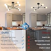 Vista 8 de Biewalk Sputnik Lámpara de Araña Moderna de Mediados de Siglo Nórdica Luz Colgante 8 Luces Luminaria de Techo Negra para Sala de Estar, Cocina