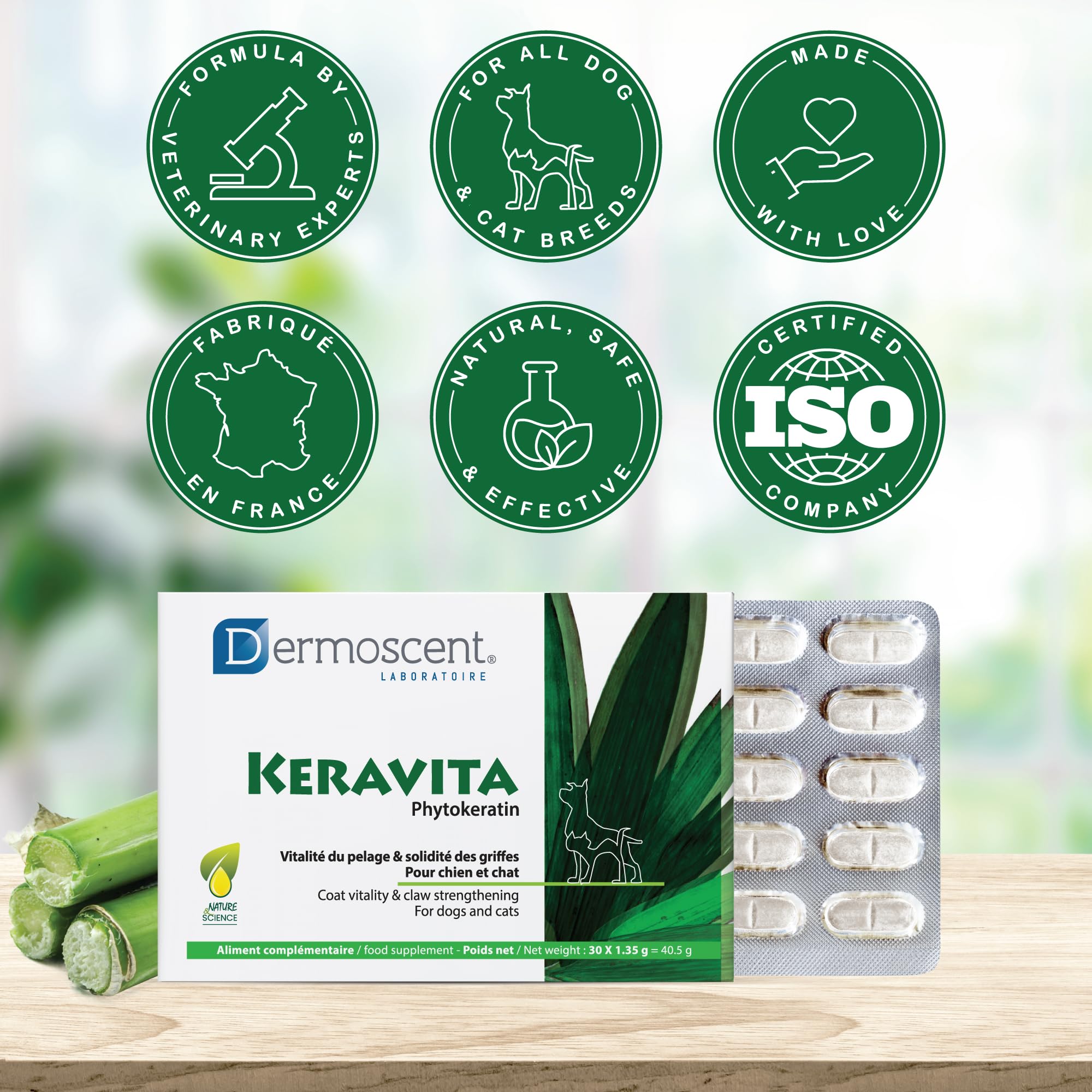 Keravita | witalność sierści i mocne pazury dla psów i kotów | naturalna formuła z keratyną botaniczną, bambusem, witaminami i cynkiem | łatwe w obsłudze, smaczne tabletki