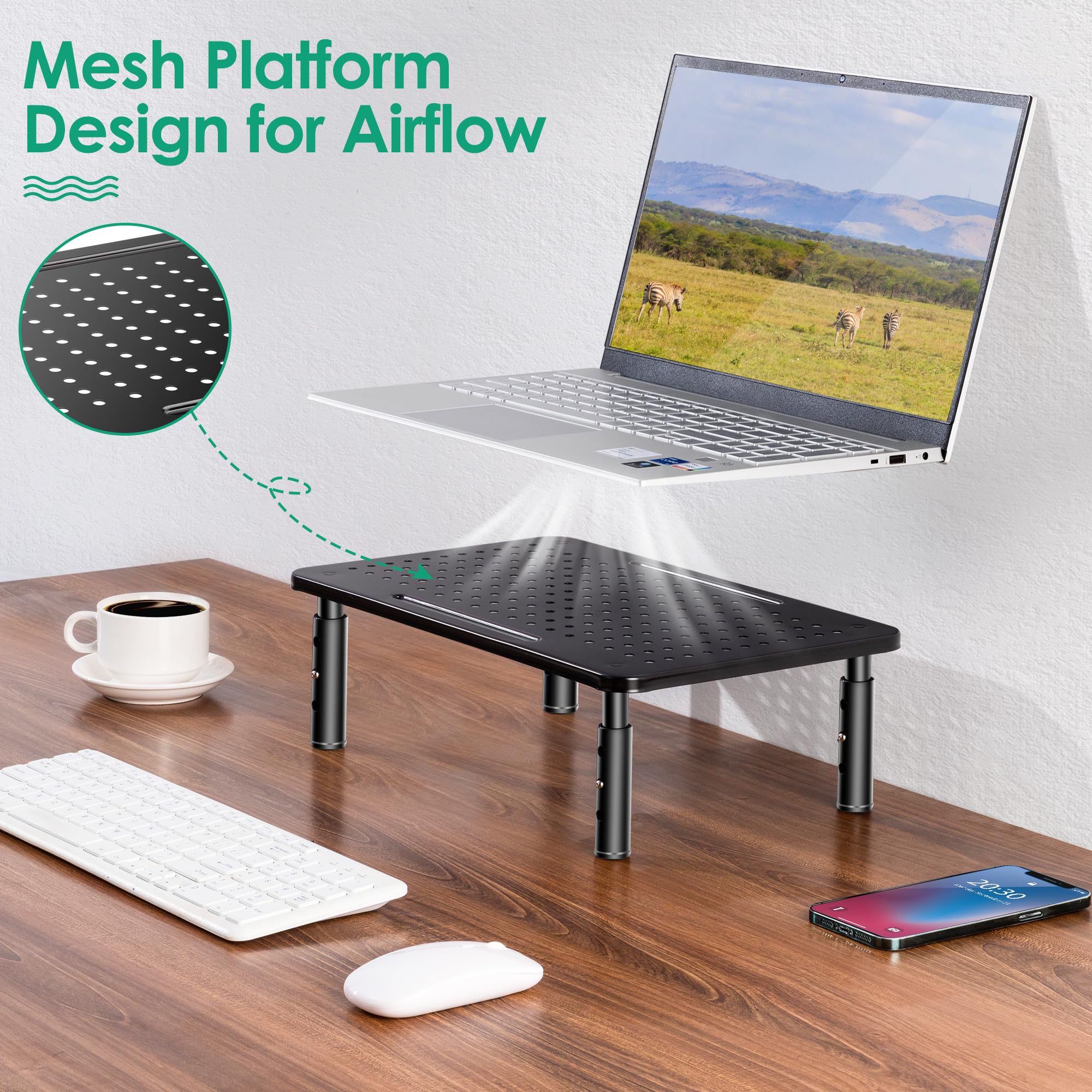 Elevadores de monitor para 2 monitores, soporte de monitor ajustable de 3 alturas con soporte para bolígrafo, elevador de monitor doble para laptop, para oficina, hogar, suministros escolares, 3