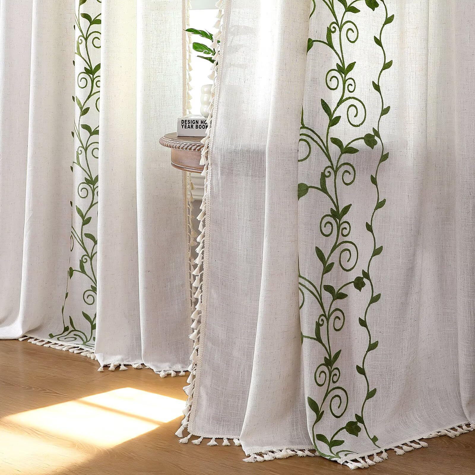 Gold Embroidered Curtains - Vintage Floral Drapes -15