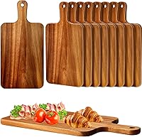 Nuenen 10-Pack Acacia Wood Cutting Boards with Handles - 15.7x7.8 Inch Chopping Boards for Pizza, Bread, Cheese, Kitchen Use