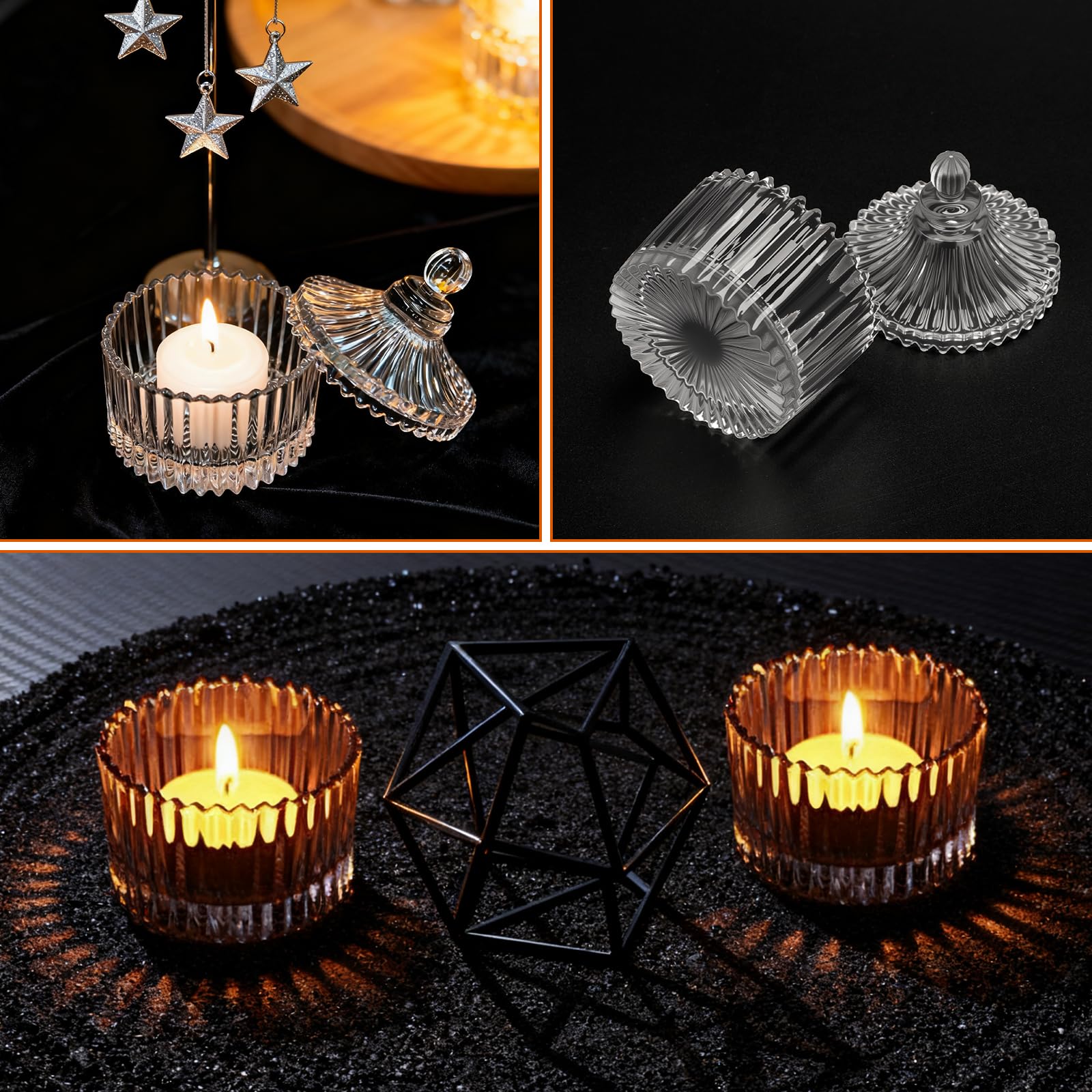 16 portavelas de té, portavelas de cristal con tapa, tarros pequeños transparentes, mini portavelas, decoración del hogar y boda, fiesta de cumpleaños