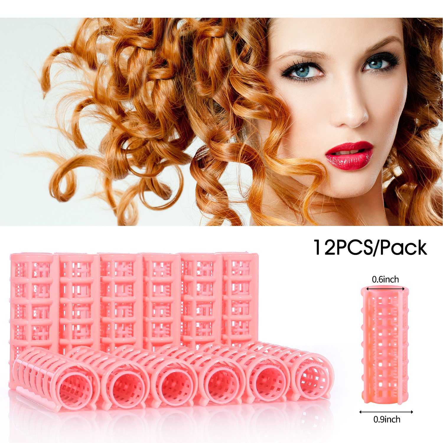 Yousha 12Pcs Self-grip Plastic Hair Rollers Pro Salon Hair Styling Curlers Clips for Women Ladies (20 x70 mm, Pink)