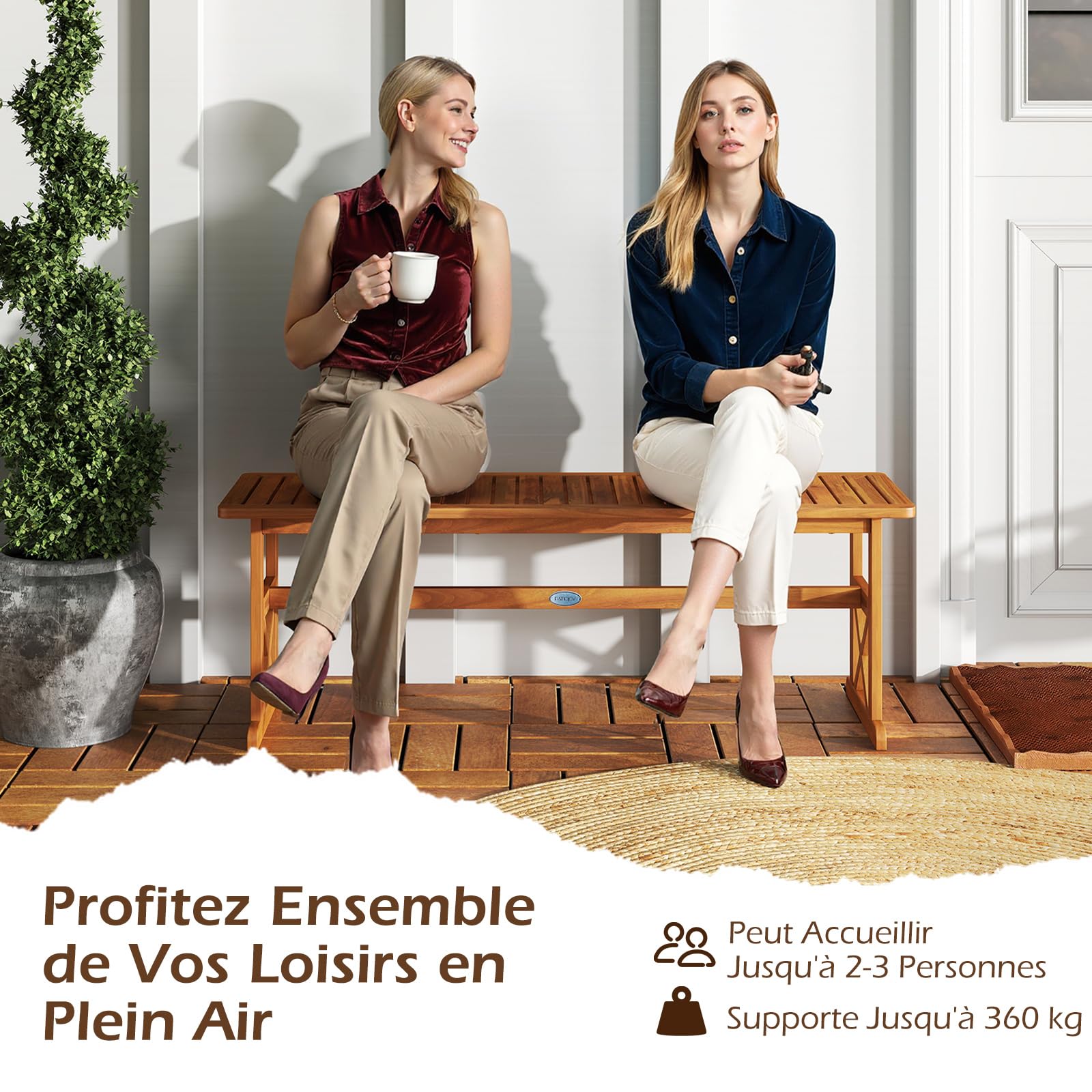 COSTWAY Banc de Jardin en Bois d'Acacia, Charge 360 kg,Banc Exterieur Jardin sans Dossier pour 2-3 Personnes, Siège à Lattes, Banquette Extérieur pour Porche Jardin Balcon, 130 x 35 x 45 cm