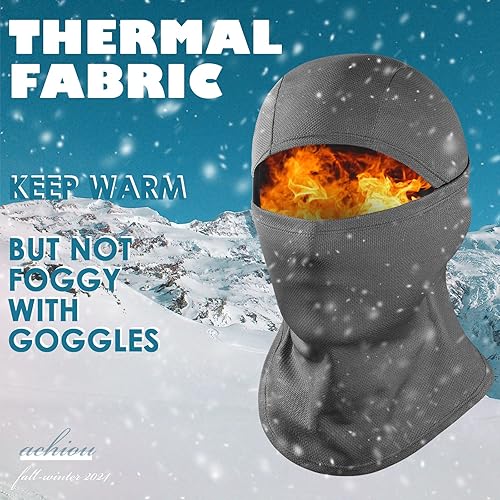 Vista 4 de Achiou - Pasamontañas, máscara facial, para hombres o mujeres, máscara de cara completa con capucha, para nieve, motocicleta, correr, clima frío