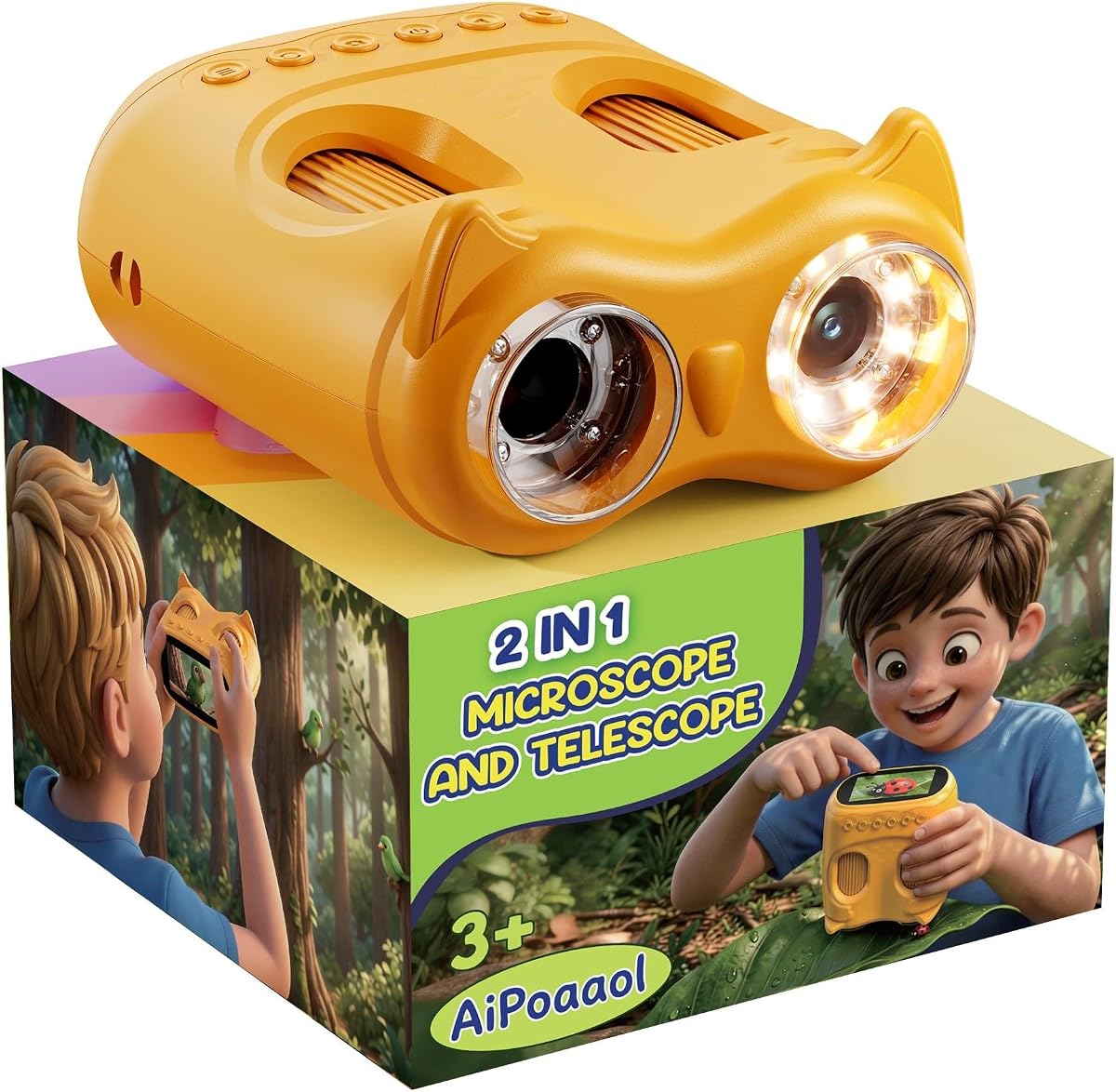 Microscopio digital 1000X para niños de mano: binoculares 2 en 1, juguete STEM portátil, regalo de cumpleaños para niños y niñas, kits de ciencia, telescopio de lupa 10X para edades de 3 a 8 años, dispositivo USB de 8 a 12 años