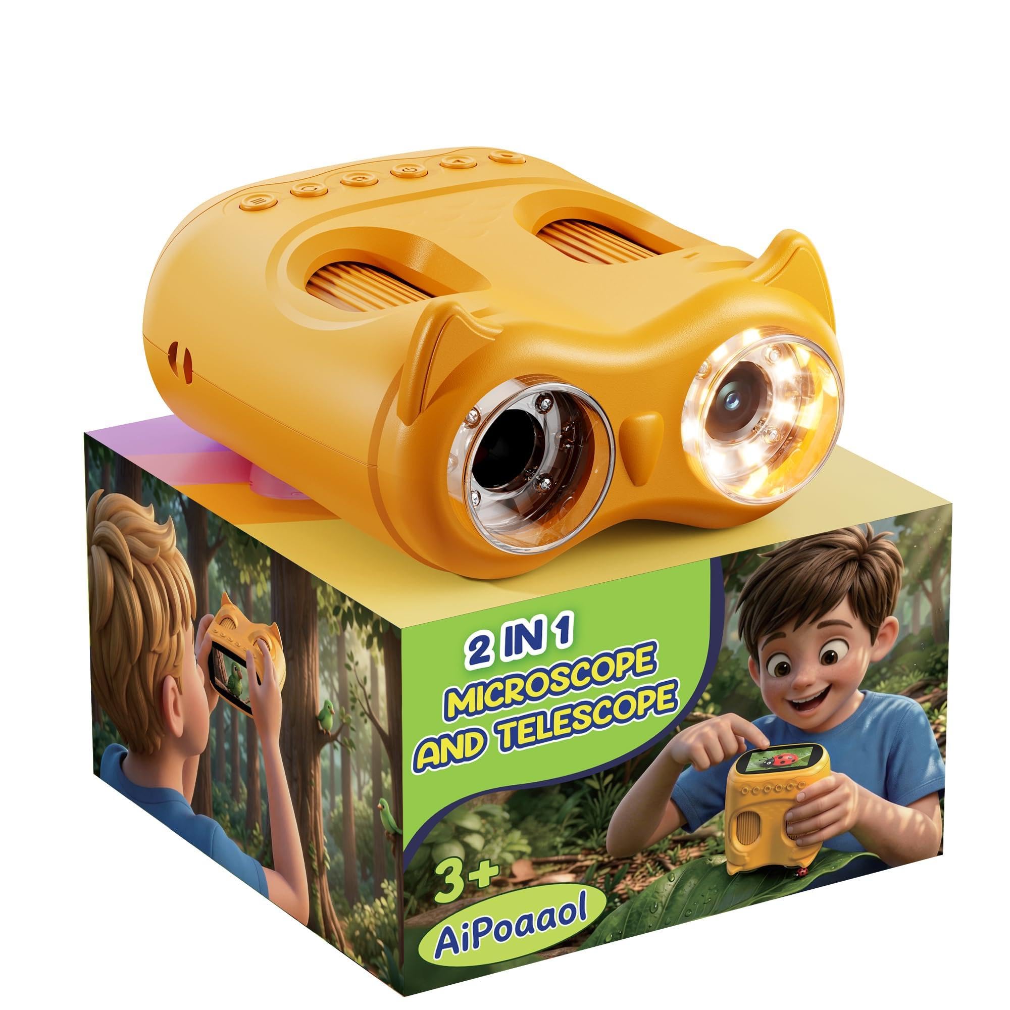 Photo 1 of 1000X Digital Microscope for Kids Handheld: 2-in-1 Binoculars Portable STEM Toy - Birthday Gift for Boy Girl - Science Kits 10X Magnifying Glass Telescope for Age 3-8 8-12 USB Gadget