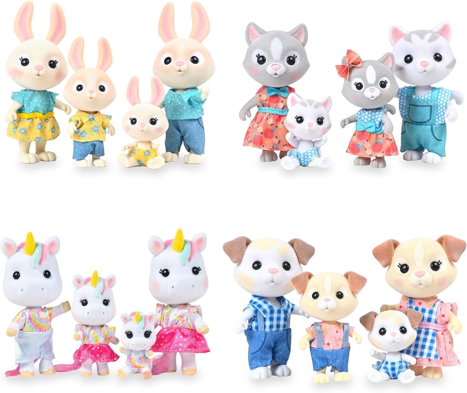 Honey Bee Acres Families, 4-Pack Asst: Bunny, Cat, Dog & Unicorn Sets