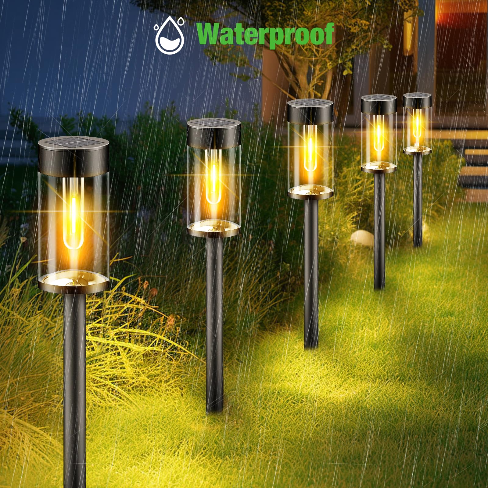 nipify Solar Pathway Lights Outdoor, 8 Packs Fully Transparent Solar Lights for Outside Garden Waterproof, Auto On/Off Solar Path Lights for Walkway Landscape Yard Lawn Driveway Decor(Warm White)