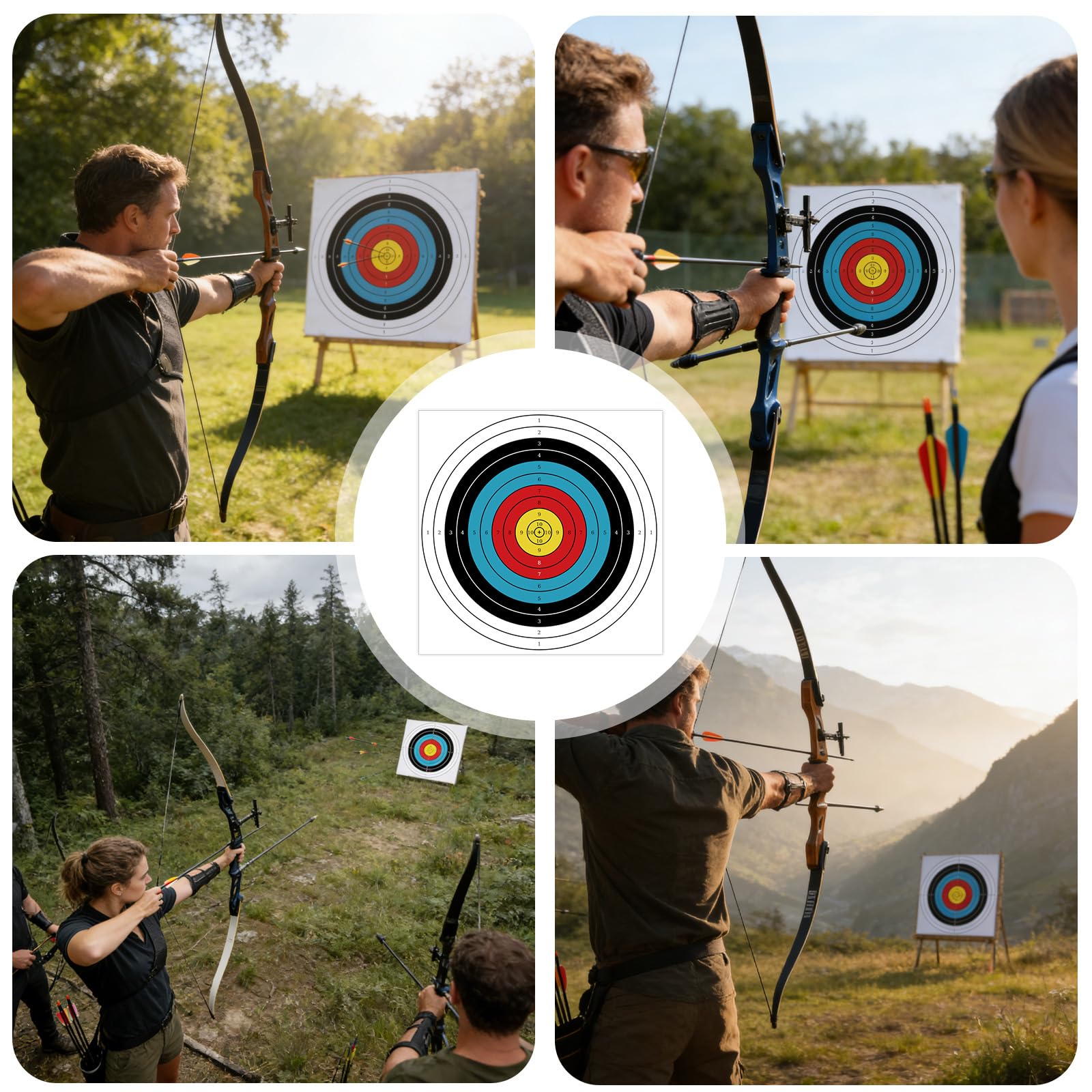 Lot de 20 disques Archery Target Face : 60 × 60 cm 10 anneaux Archery Target Paper, Accessoires de tir à l'arc Impression couleur Archery Pads, disques en papier pour entraînement de tir et