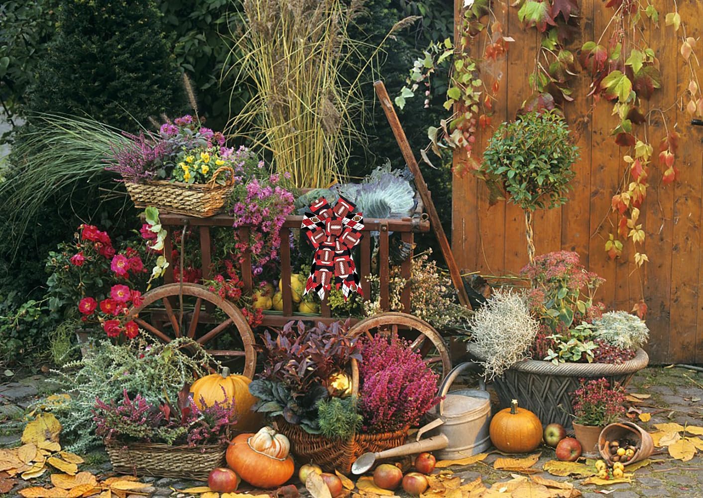 2PCS American Football Wreath Bows Football Bows for Wreath Red Black Strips American Football Burlap Decor Bows Sports Fabric Ribbon Bows for Football Indoor Outdoor Wreath Decoration Supplies - Image 4