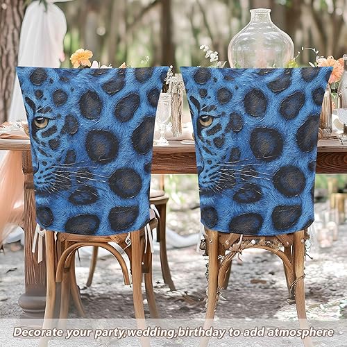 Miniatura 6 de Fundas de asiento decorativas con textura de piel de leopardo azul para sillas para festivales (Pascua, graduación, etc.), fundas suaves de
