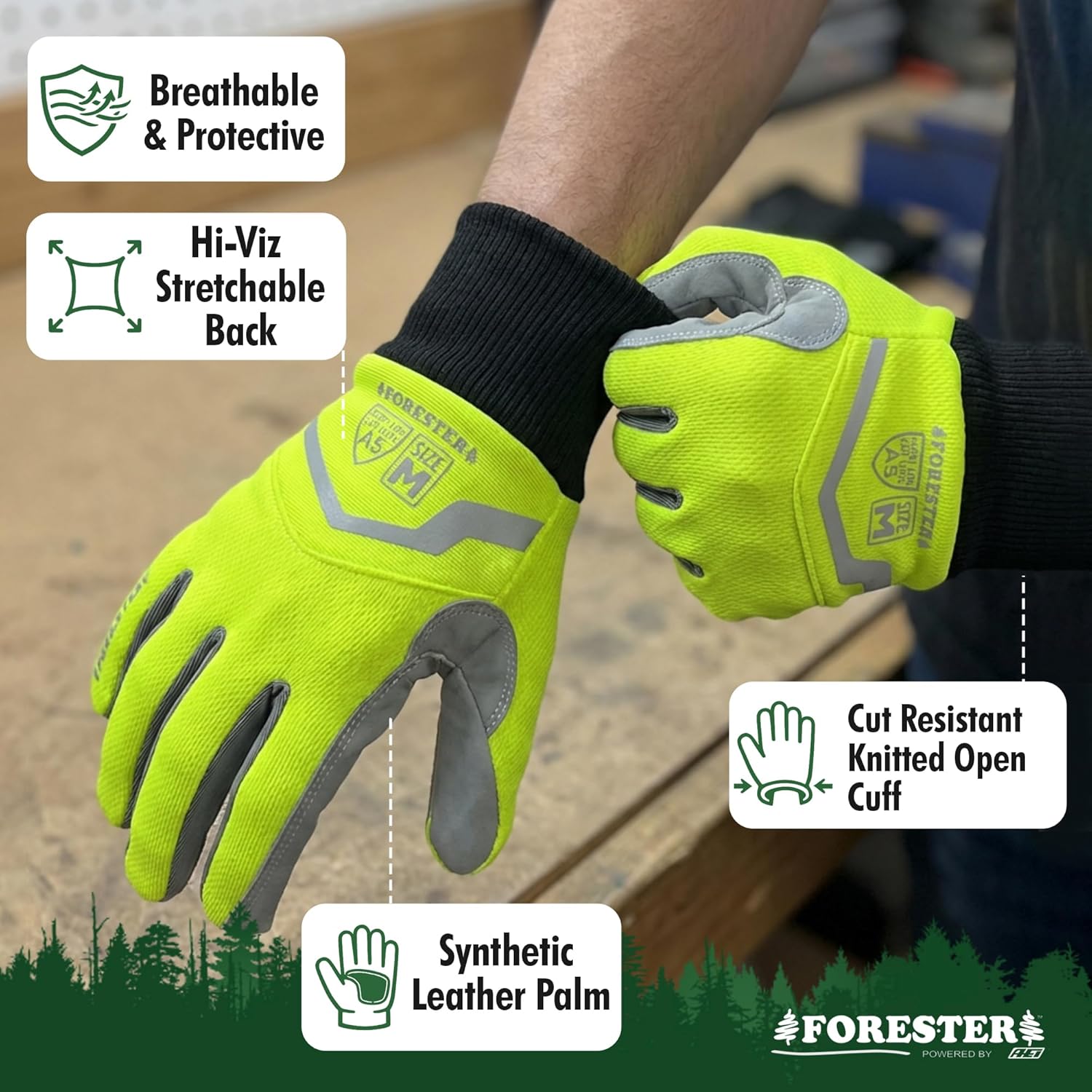 FORESTER Cut Resistant Work Gloves | Cut Level 5 Gloves for Arborists, Construction & Mechanics | ANSI Puncture 3