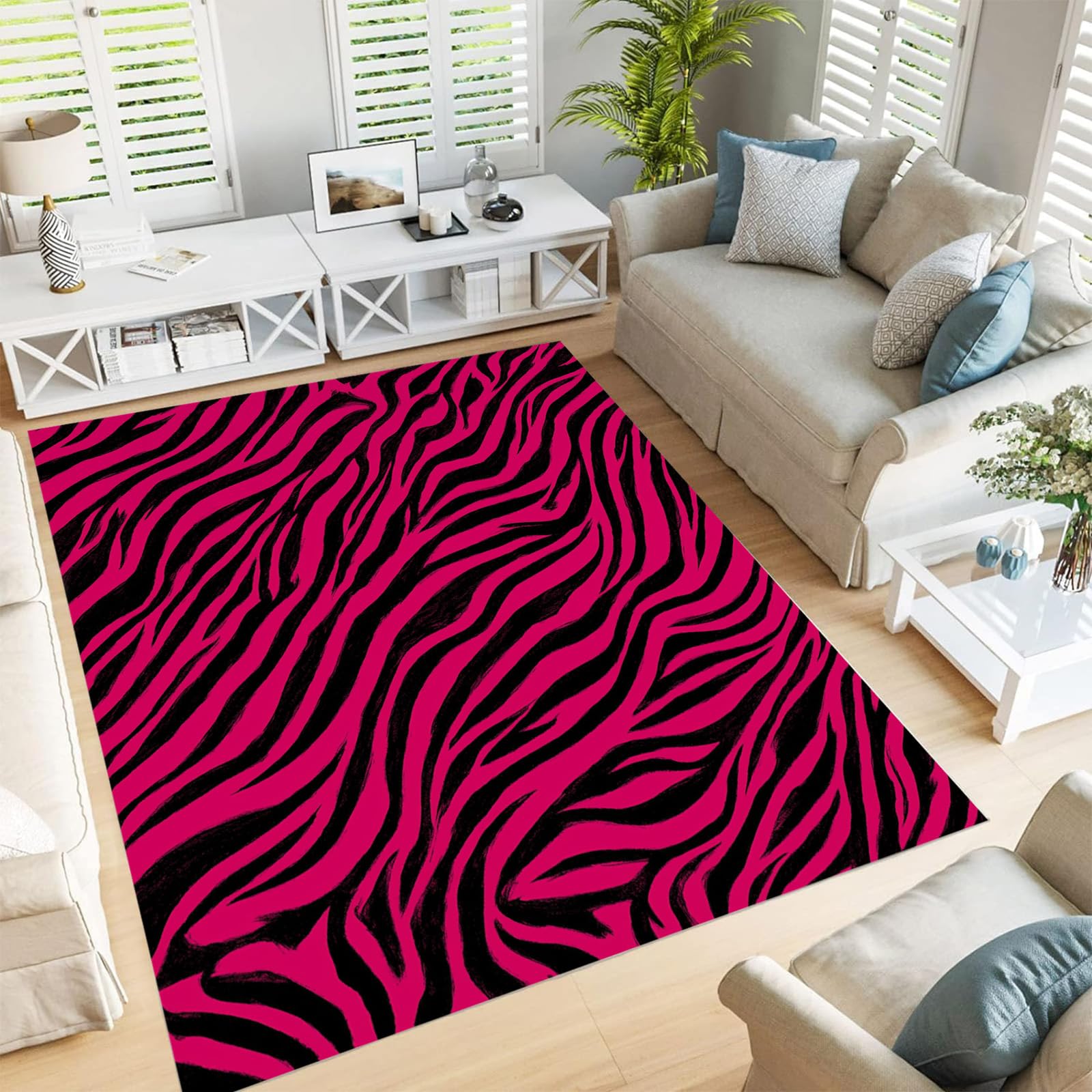 Tapis de salon rose vif lavable idéal pour égayer une chambre