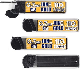 June Gold 440個 0.7mm 4B 替芯 ディスペンサーあたり110個 中厚 割れにくい鉛/グラファイト (ディスペンサー4個パック)