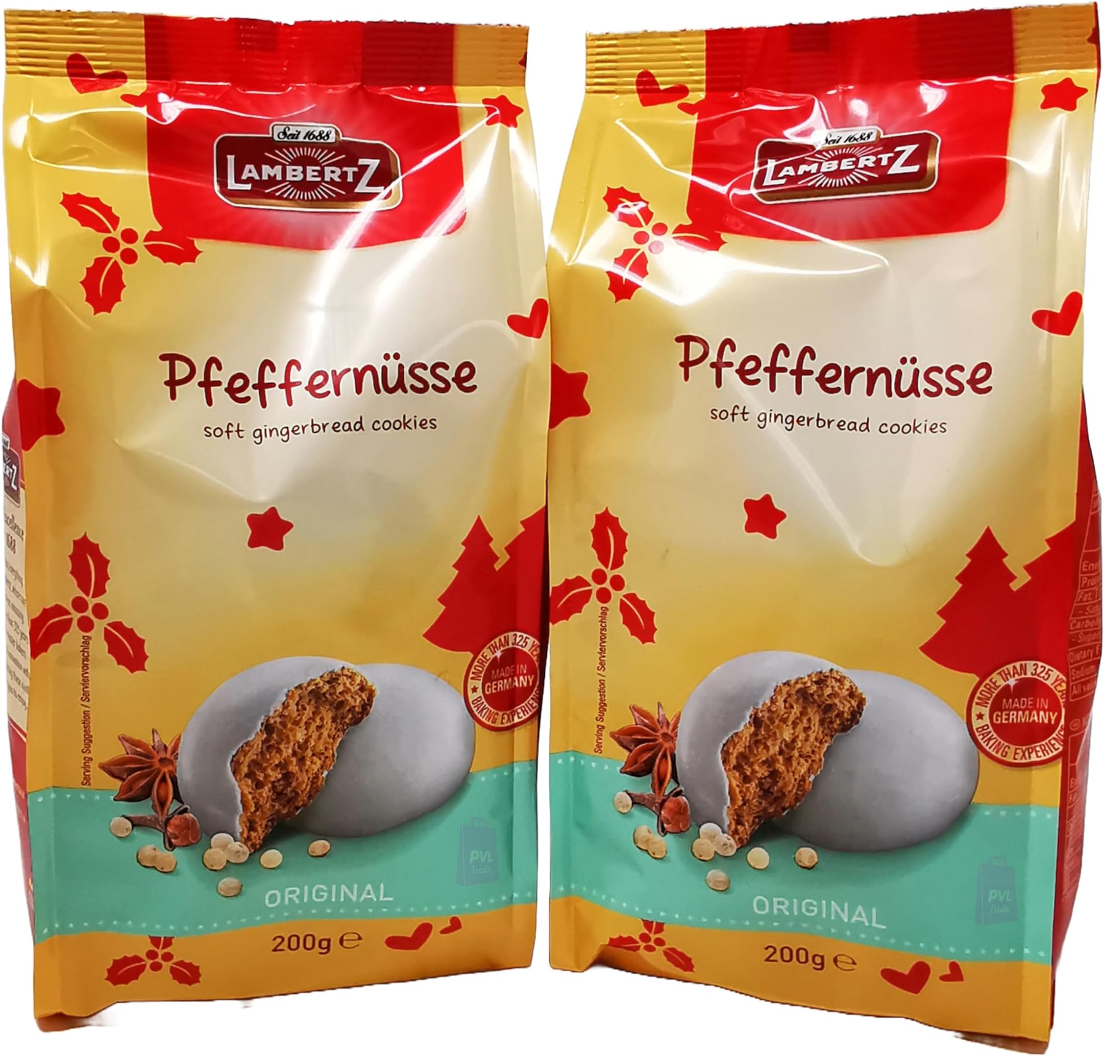 Pack of 2 Lambertz Original Glazed Pfeffernusse 200g - Soft German Gingerbread Cookies