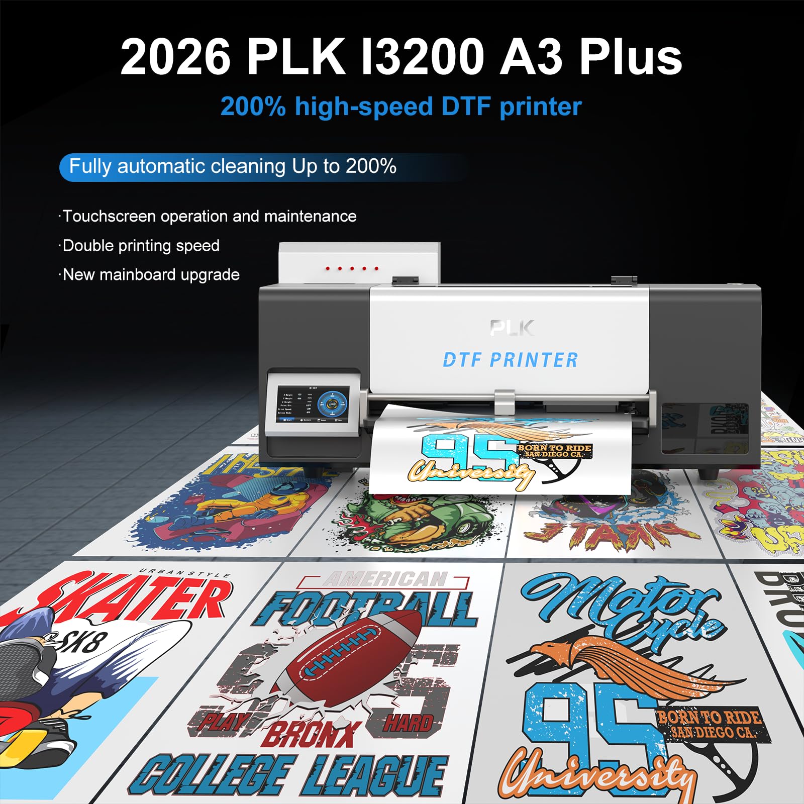 PLK DTF-Drucker A3, i3200 DTF-Drucker in Profiqualität, doppelte Druckgeschwindigkeit, automatische Reinigung, duales Weißtintensystem, Druck auf Bekleidung nach Kundenwunsch