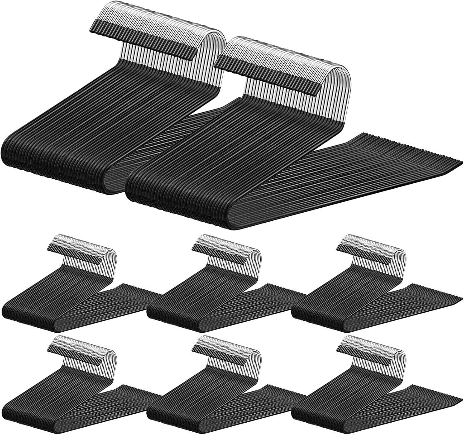 Treela 50 Pack Open Ended Pants Hangers, Metal Non Slip Hangers, Anti Rust Chrome Rubber Coating Slack Jeans, Heavy Duty Space Saving for Trousers Slacks Skirts (Black)