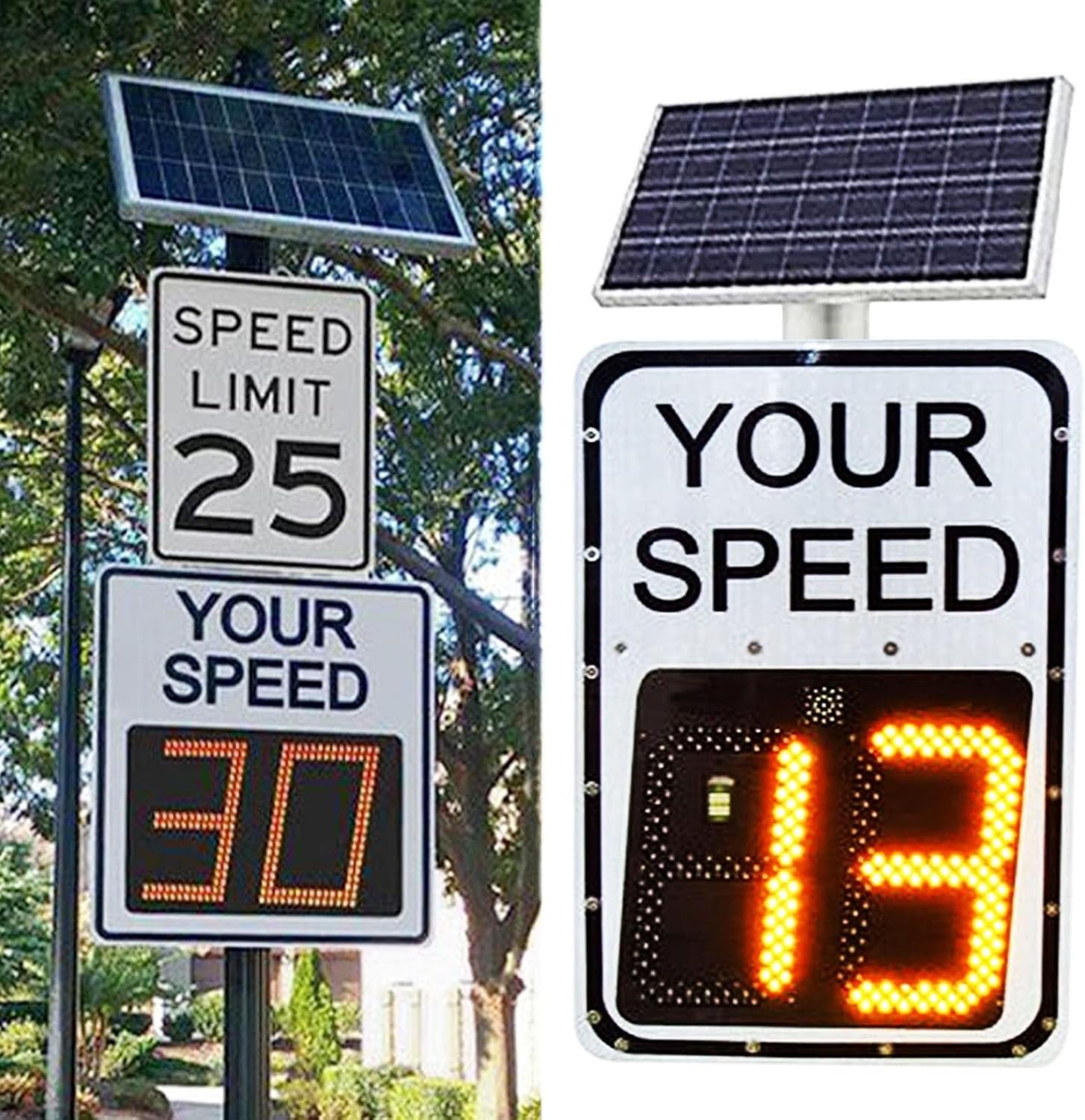 Flash speed radar detector, reflective speed limit warning sign, solar powered radar feedback sign, metal road safety sign(50 * 70cm)